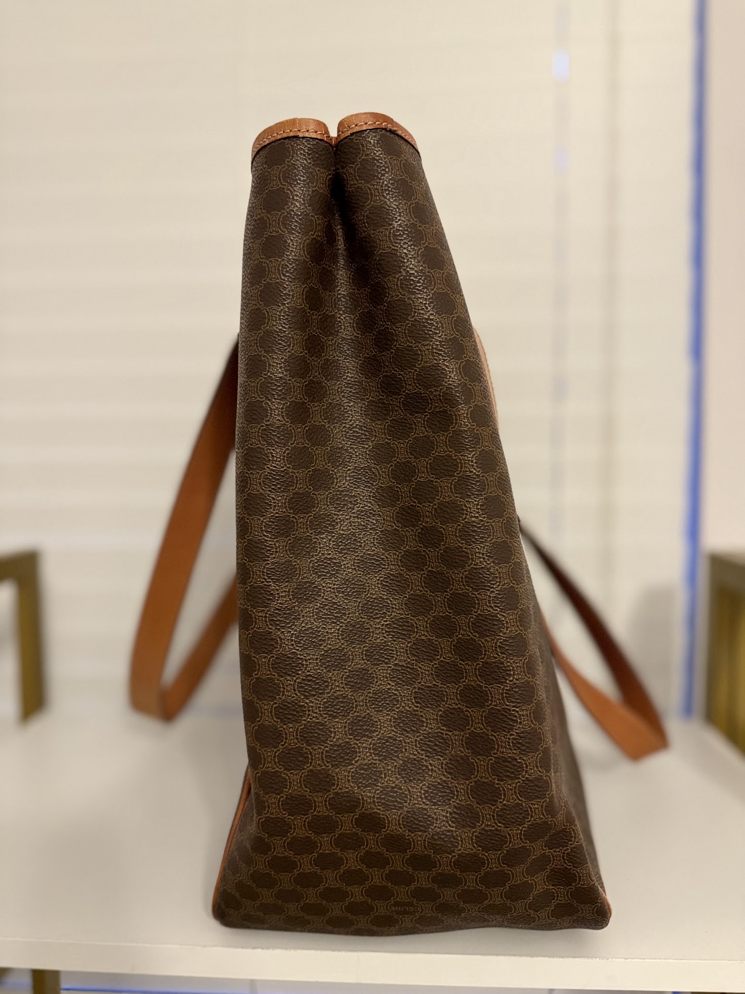 CELINE MACADAM BROWN PVC LEATHER TOTE BAG (MC96)