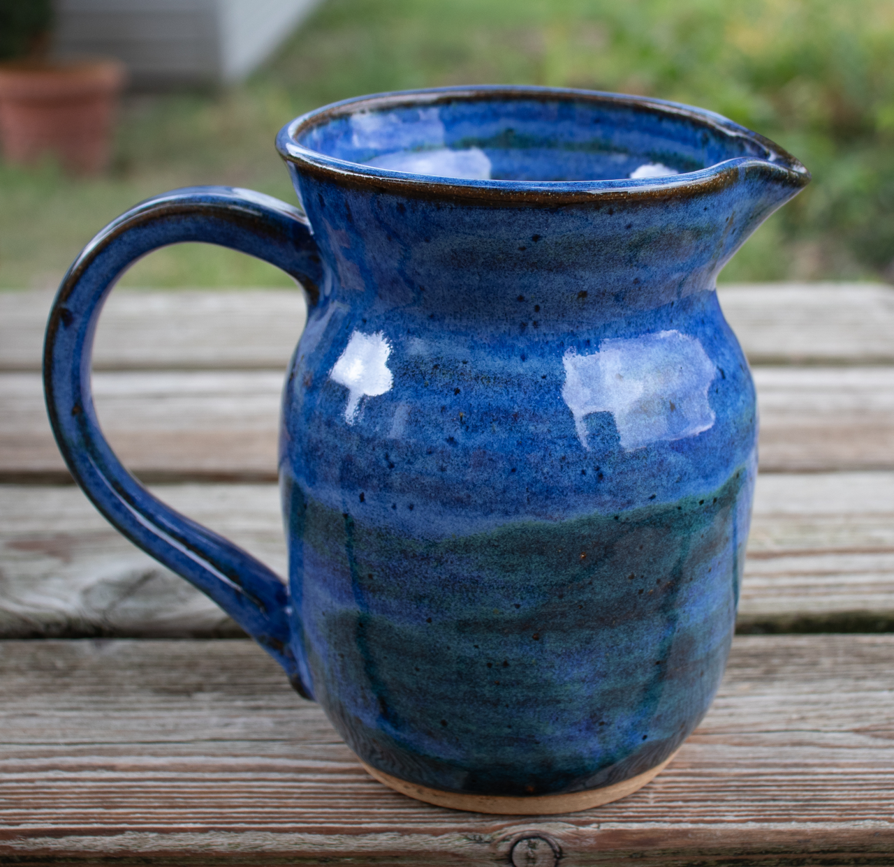 Handcrafted Blue Stoneware Pitcher