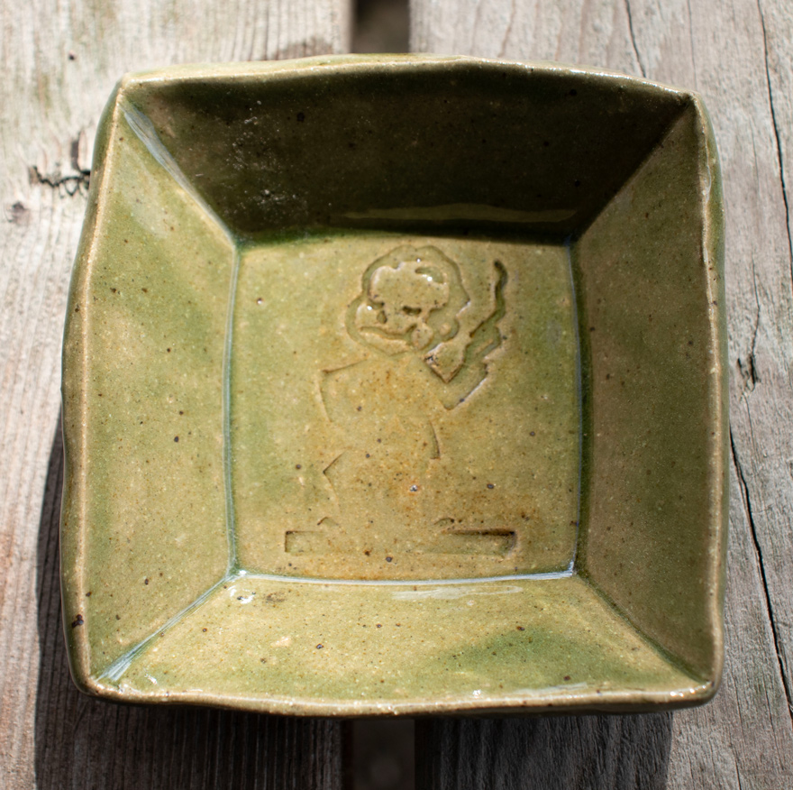 Vintage Letterpress Smoking Guy Trinket/Sauce Dish