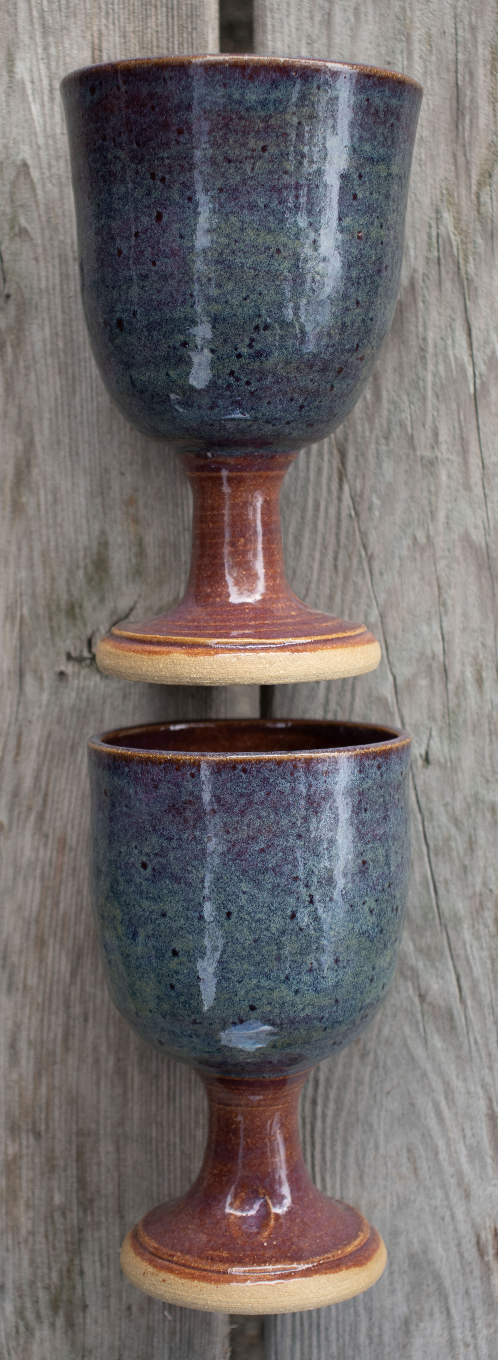 Handmade Stoneware Goblet in Denim Blue and Raspberry Red