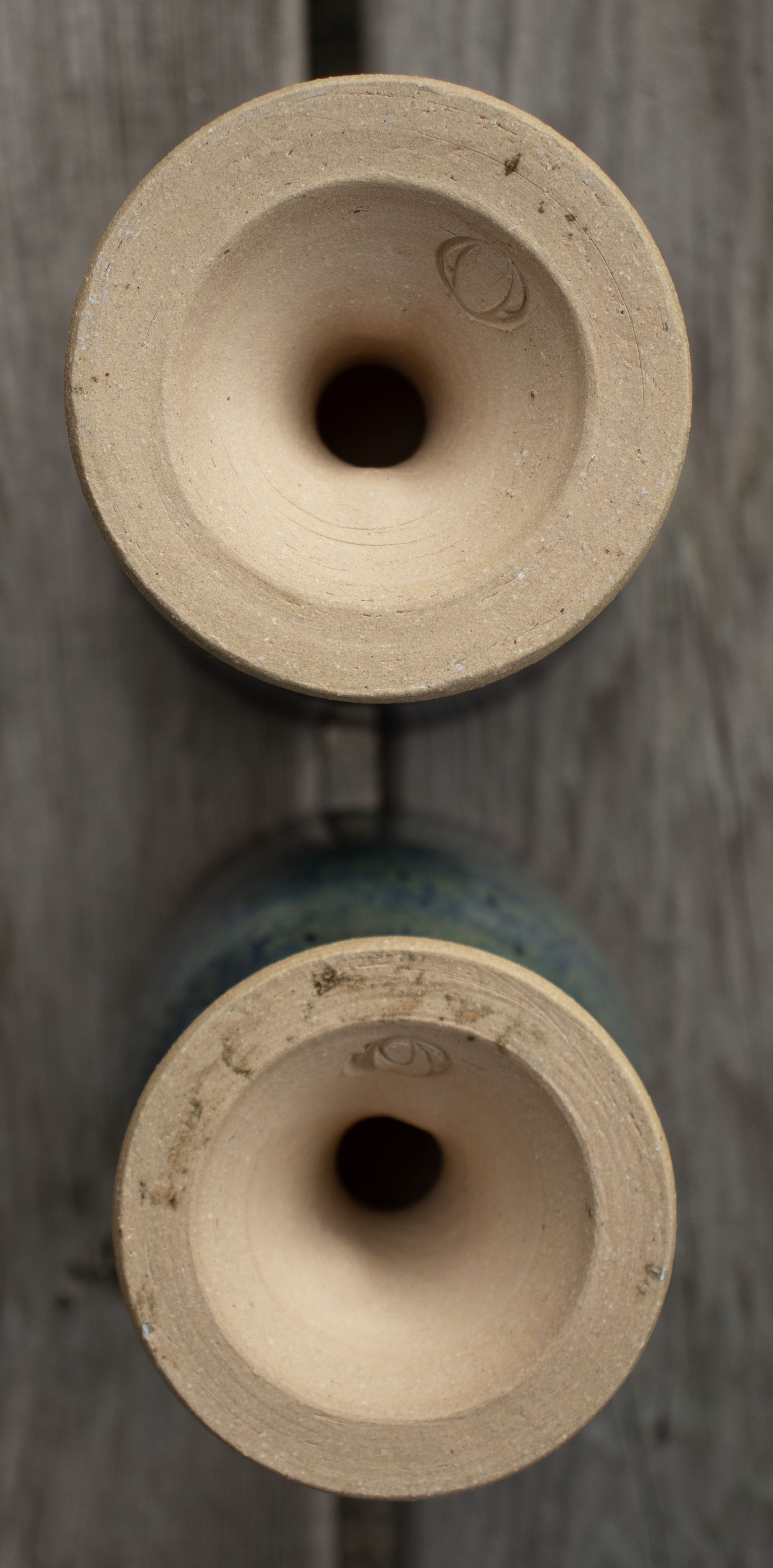 Handmade Stoneware Goblet in Denim Blue and Raspberry Red