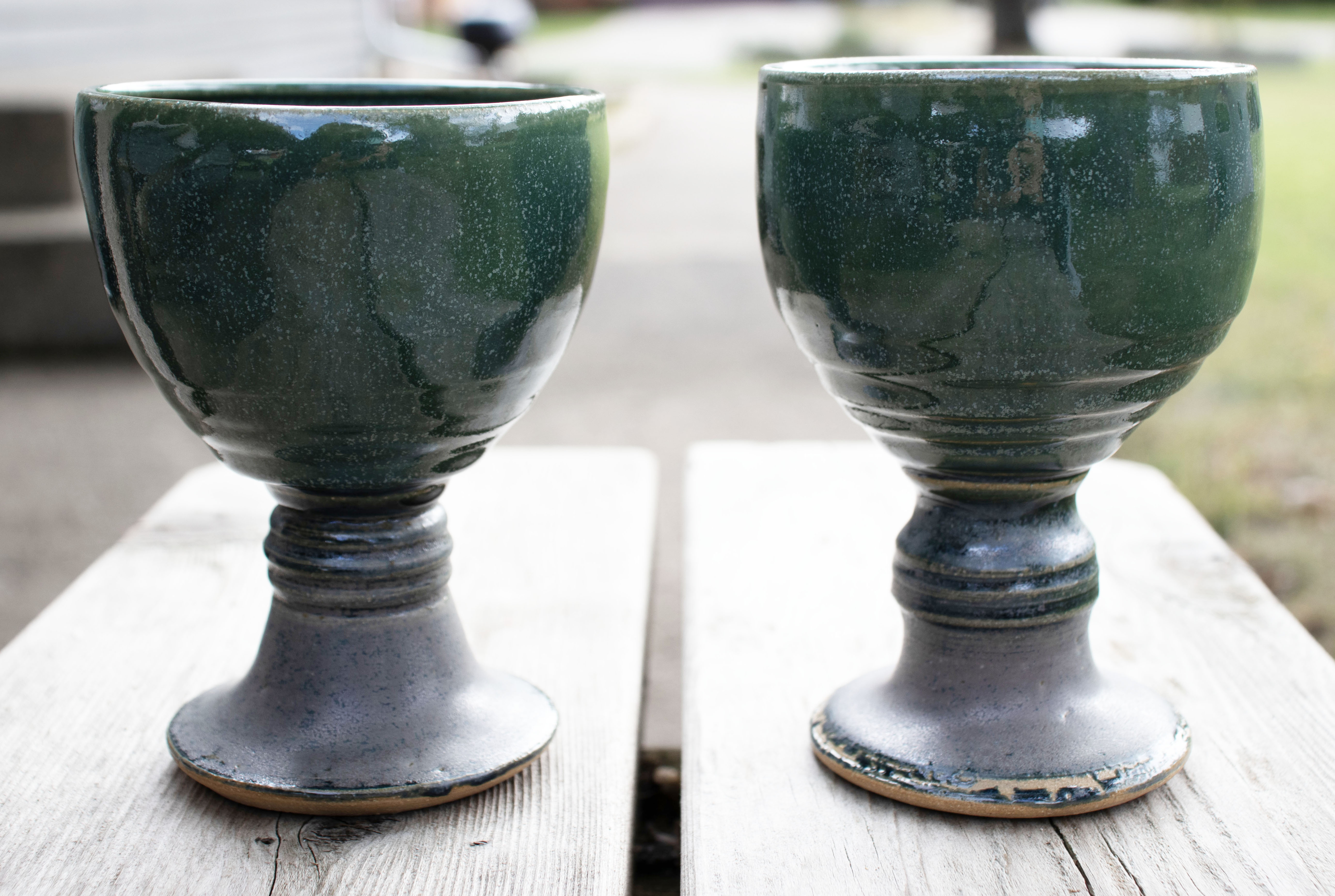 Handmade Stoneware Green and Grey-Blue Goblets