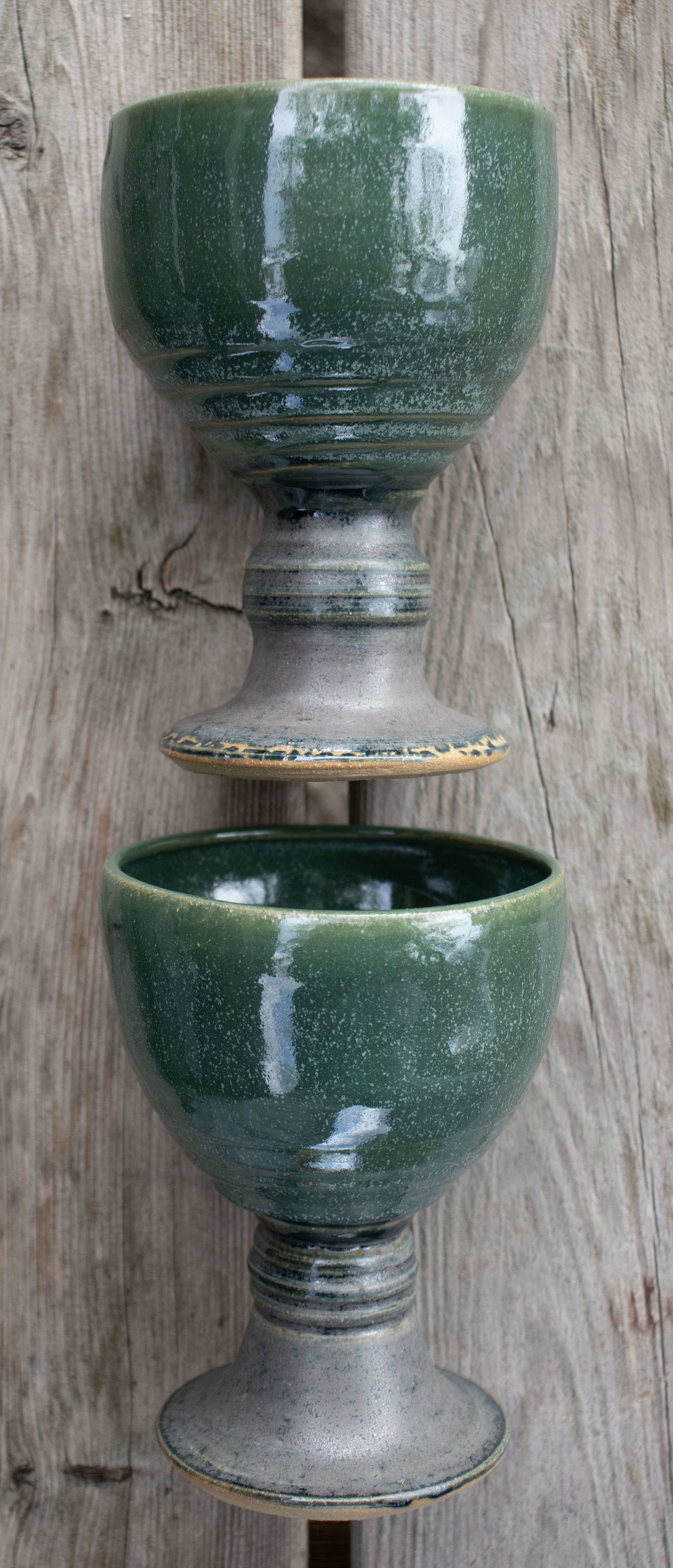 Handmade Stoneware Green and Grey-Blue Goblets