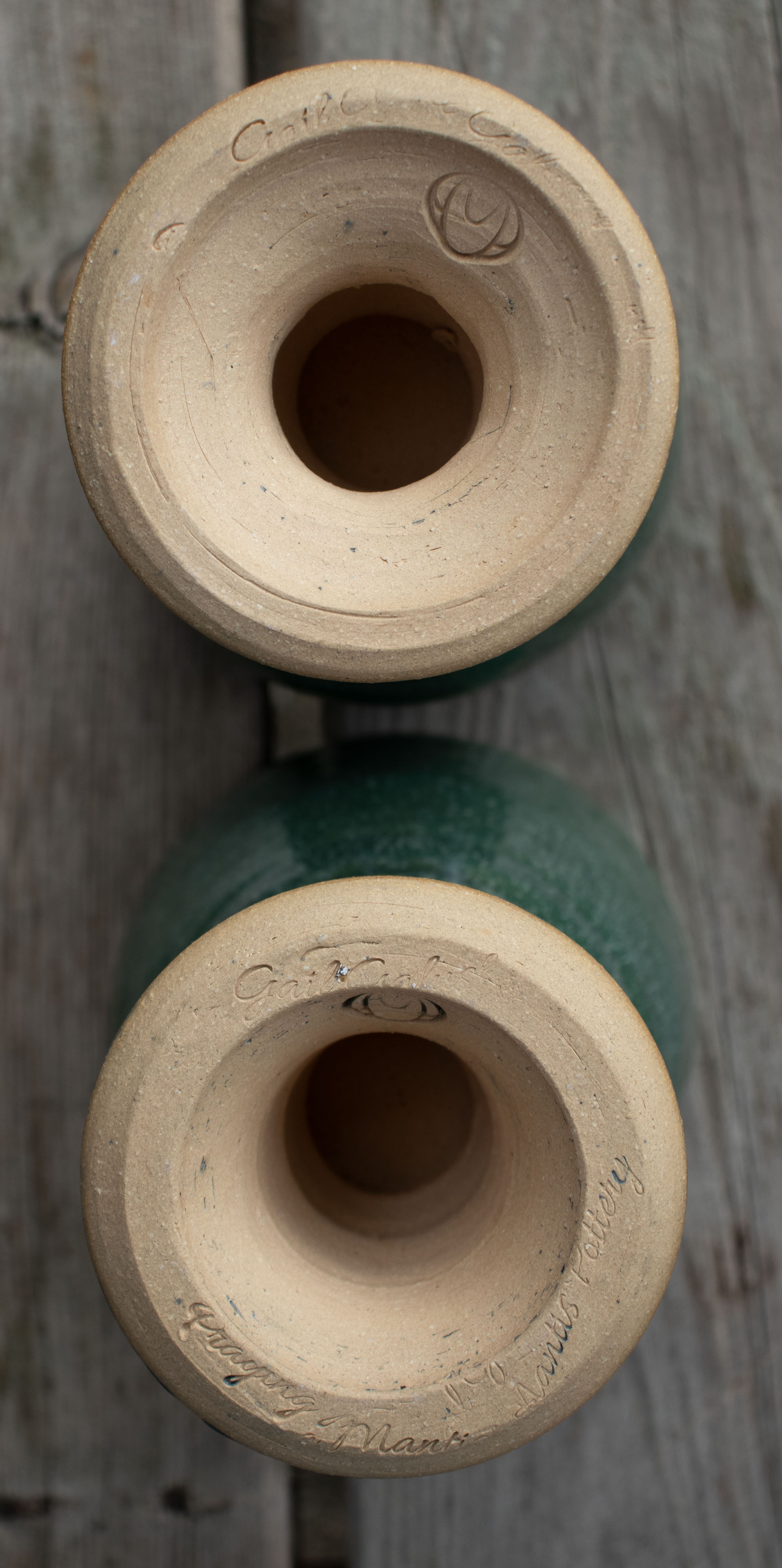 Handmade Stoneware Green and Grey-Blue Goblets