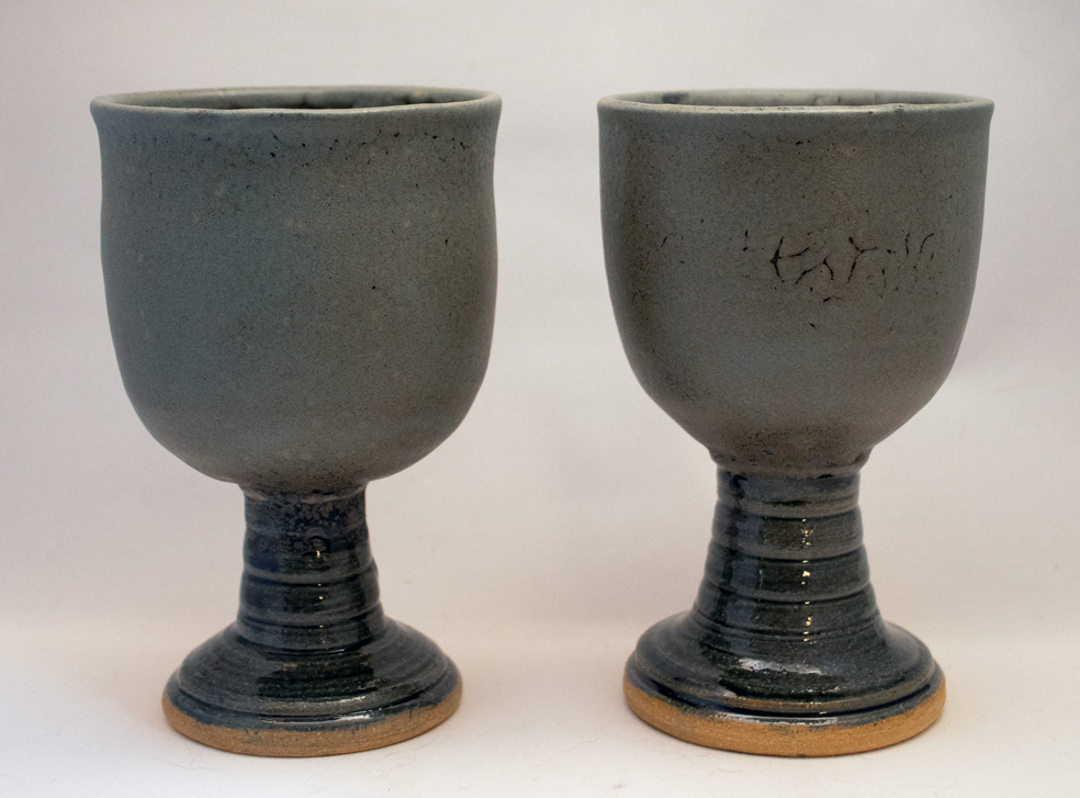 Pair of Handmade Stoneware Goblets in Stone Green