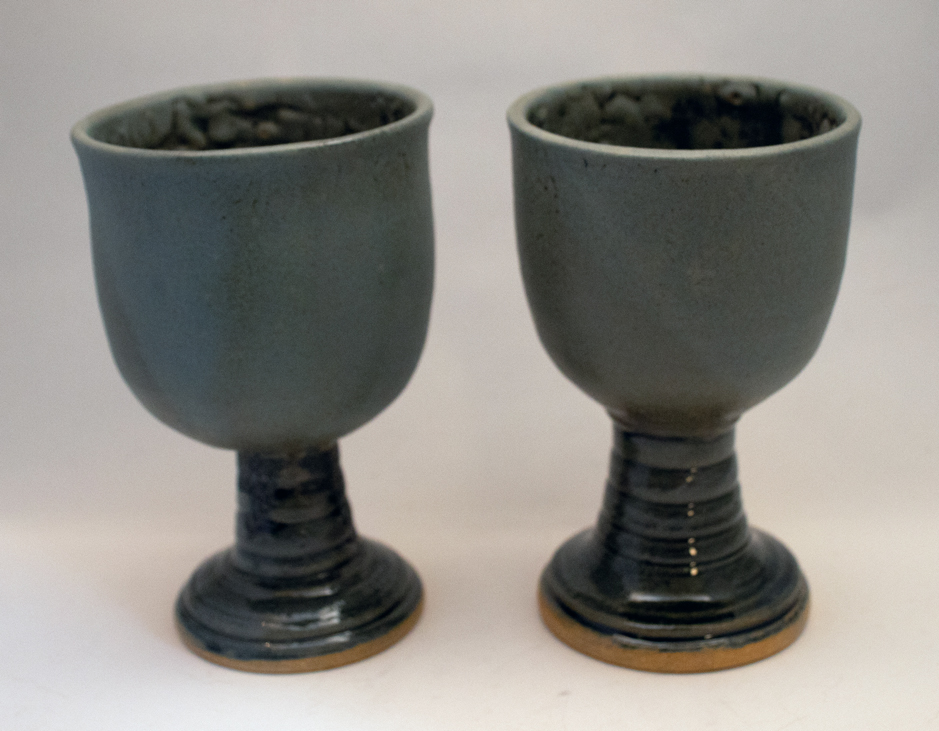 Pair of Handmade Stoneware Goblets in Stone Green