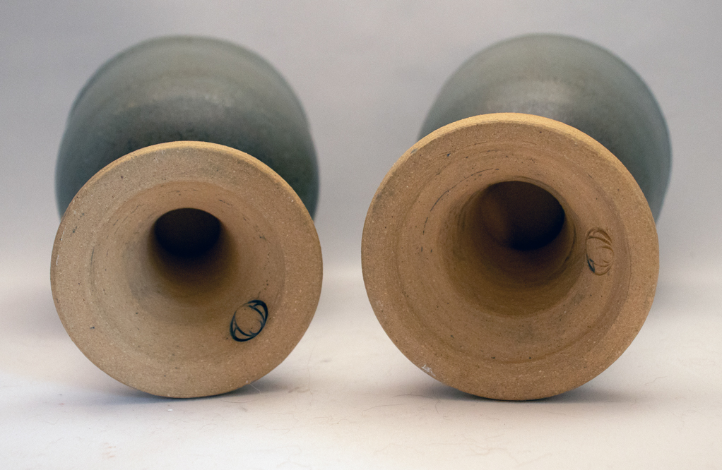 Pair of Handmade Stoneware Goblets in Stone Green