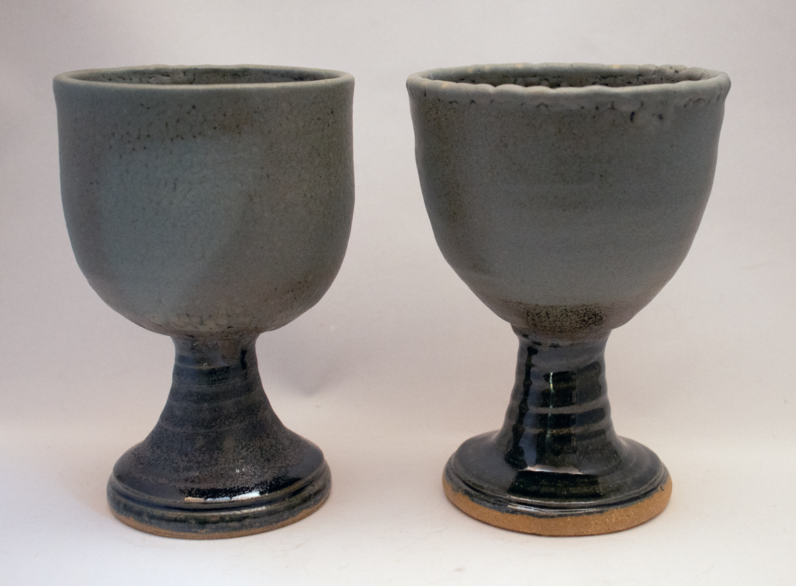 Pair of Handmade Stoneware Goblets in Stone Green