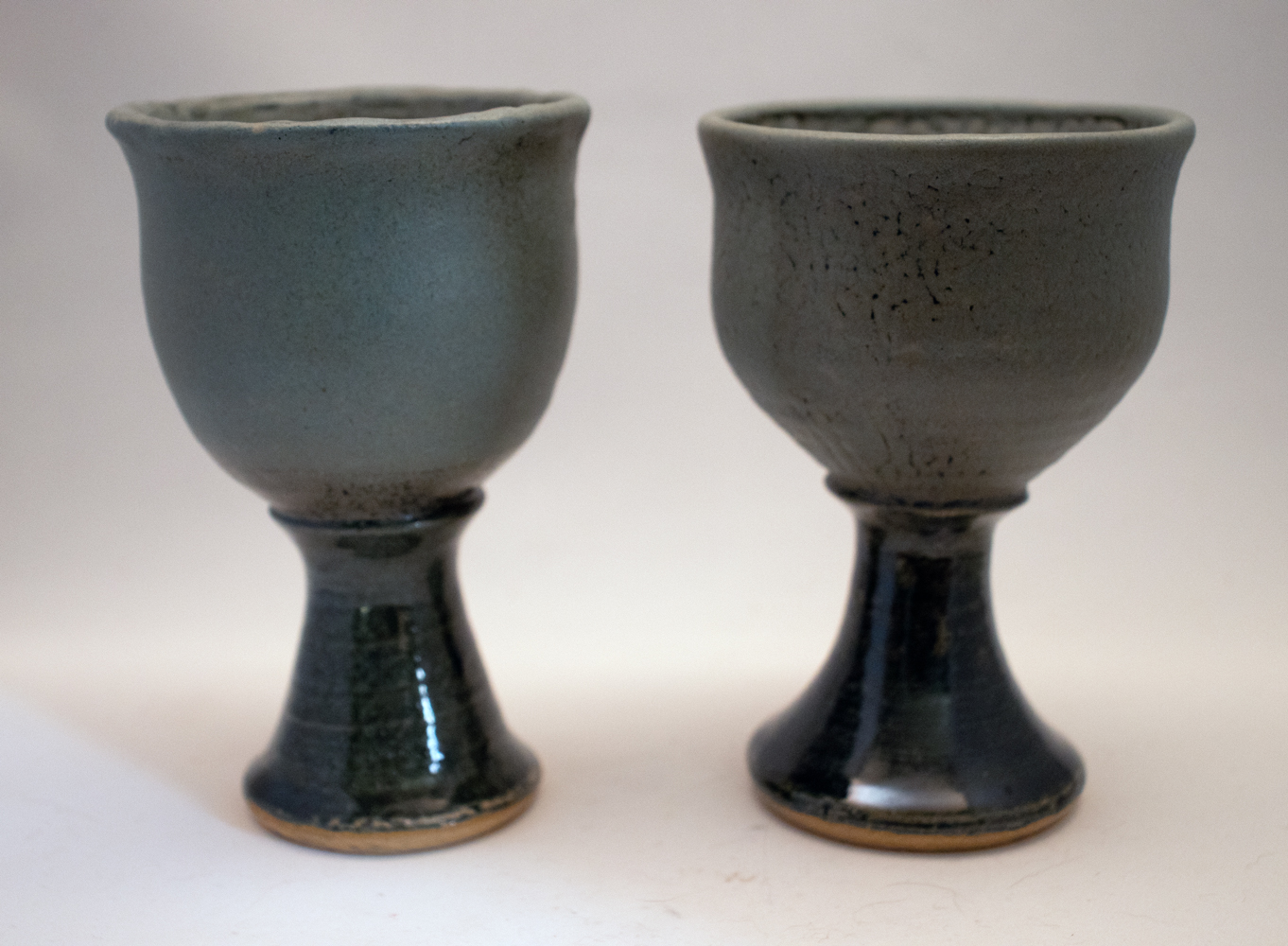Pair of Handmade Stoneware Goblets in Stone Green