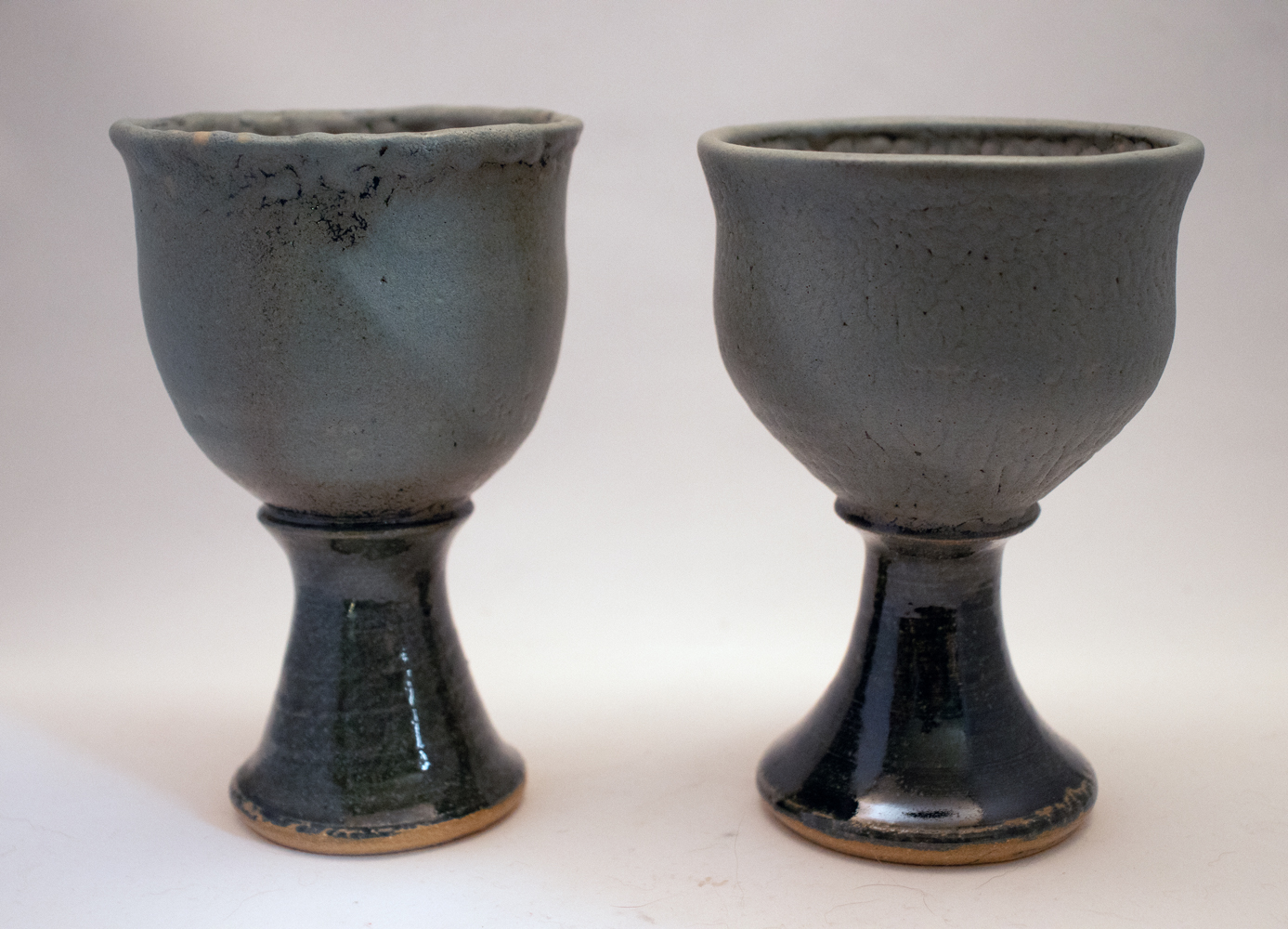 Pair of Handmade Stoneware Goblets in Stone Green