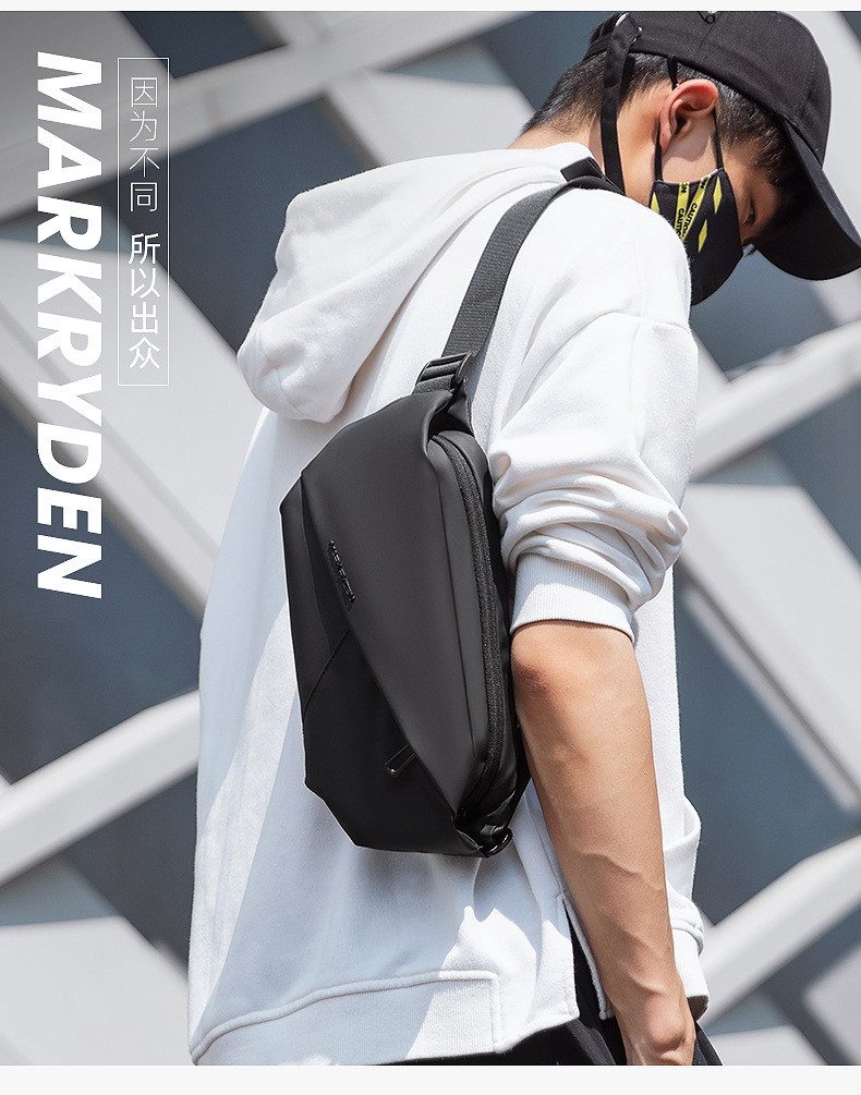  #010 Compact Crossbody Sling Bag for Women and Men - black Chest Daypack Ideal for Travel, Sports, Running, and HikingThe Latest Men's Casual Sports Chest Bag – Stylish Streetwear Trend, Fashionable Single Shoulder Crossbody Pack