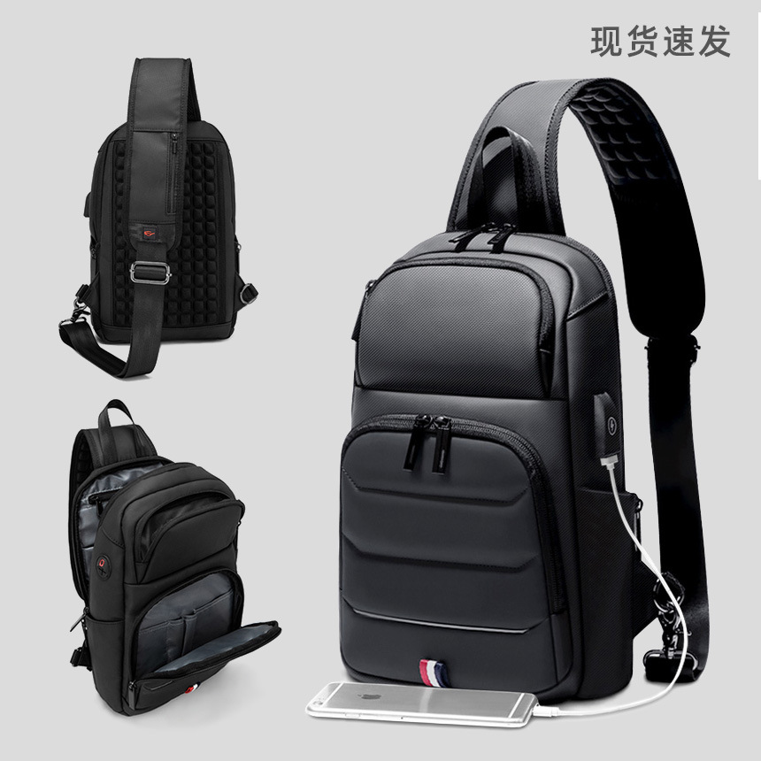  #011 Compact Crossbody Sling Bag for Women and Men - black Chest Daypack Ideal for Travel, Sports, Running, and HikingChest bag men's fashion shoulder bag male Korean backpack multifunctional waterproof outdoor hundred leisure crossbody bag