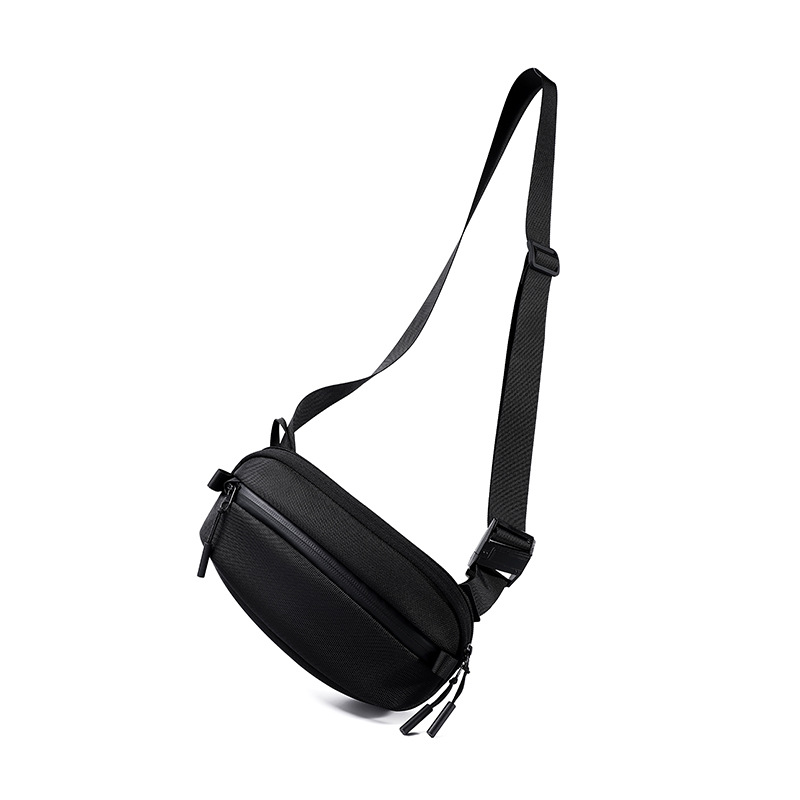  #001 Compact Crossbody Sling Bag for Women and Men - black Chest Daypack Ideal for Travel, Sports, Running, and HikingVersatile Crossbody Fanny Pack in Stylish Black - Adjustable Belt Bag for Women and Men, Mini Waist Pack Ideal for Every Occasion