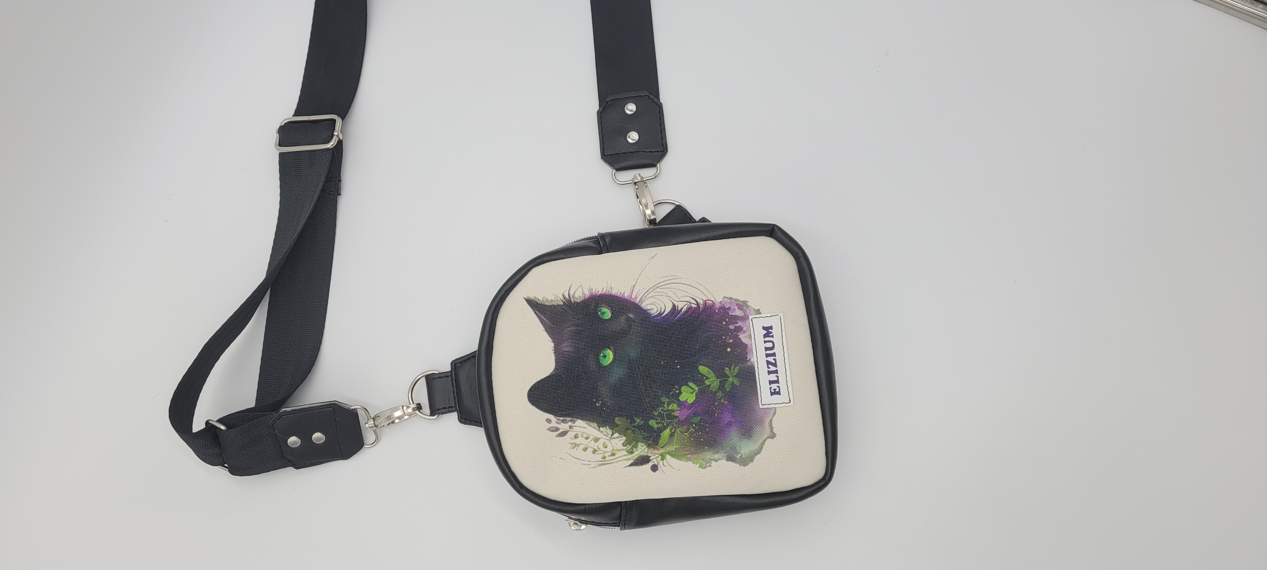 Small Sling Bag, Black Cat design