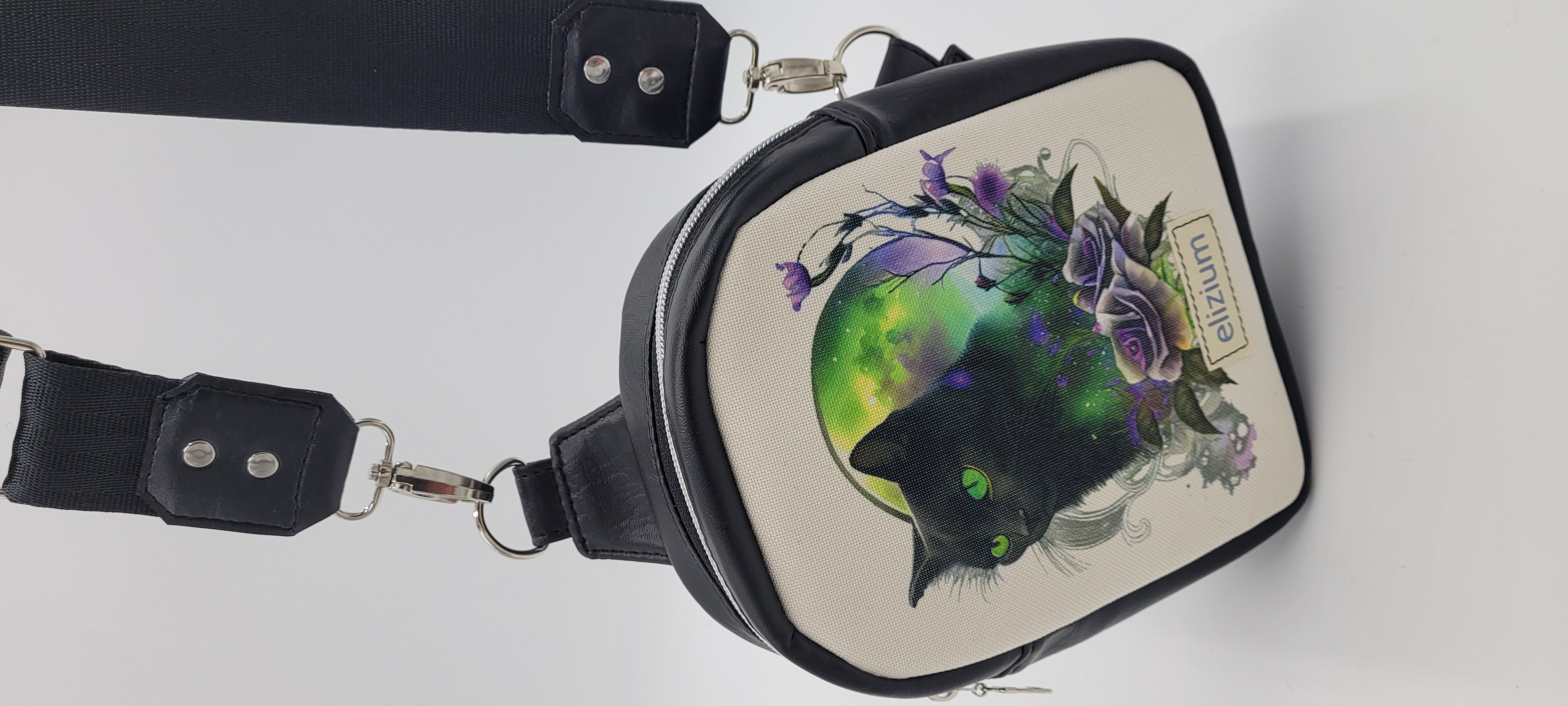 Small Sling Bag, Black cat Design, Celestial