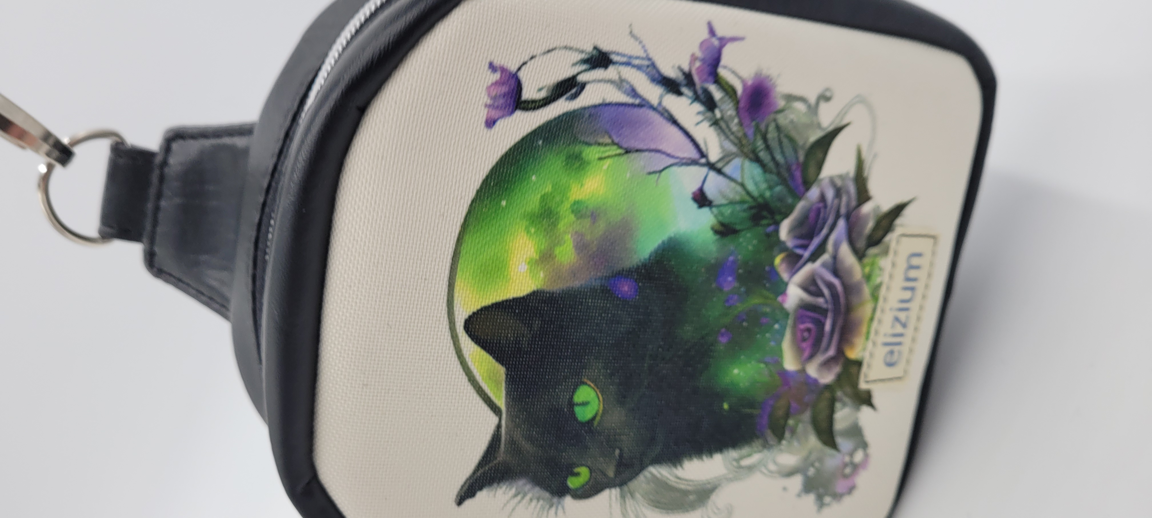 Small Sling Bag, Black cat Design, Celestial