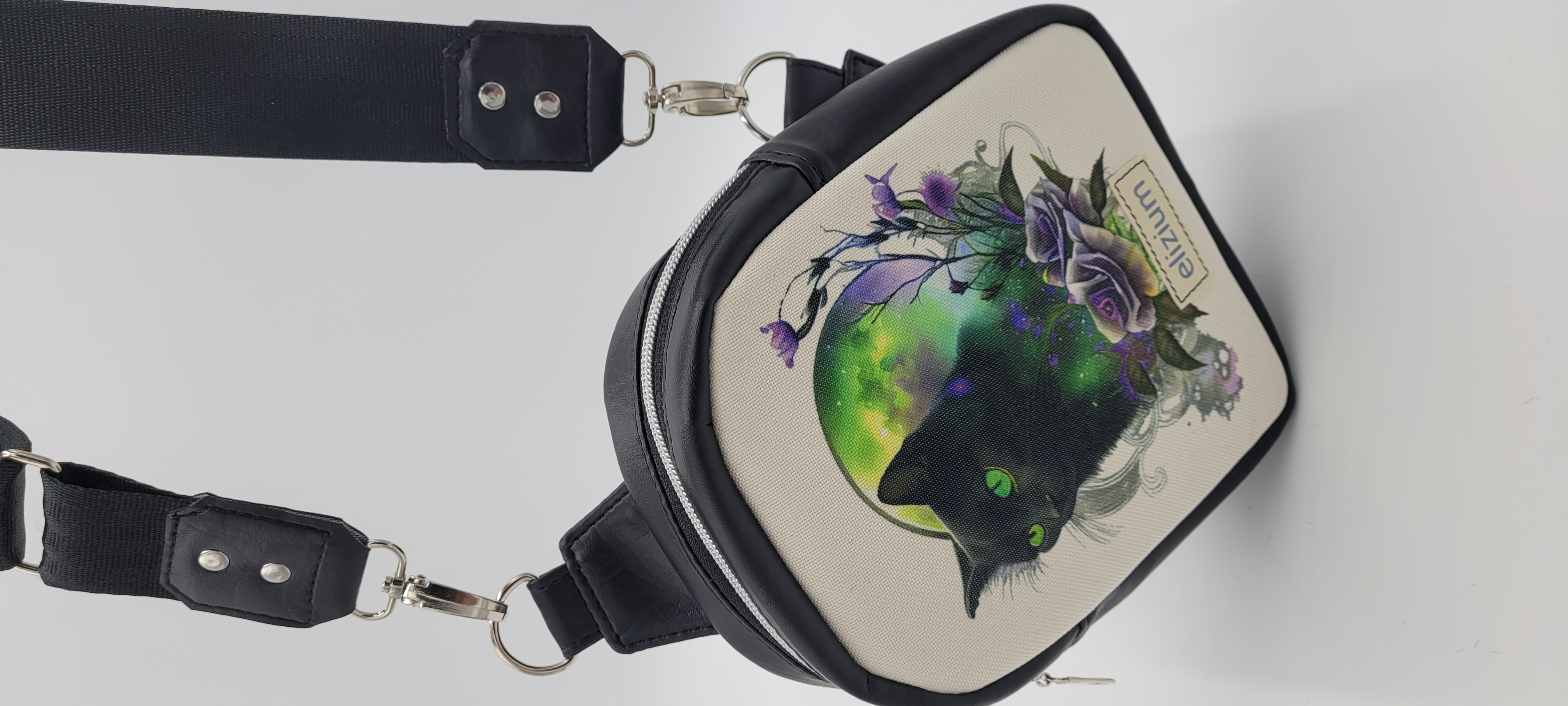 Small Sling Bag, Black cat Design, Celestial