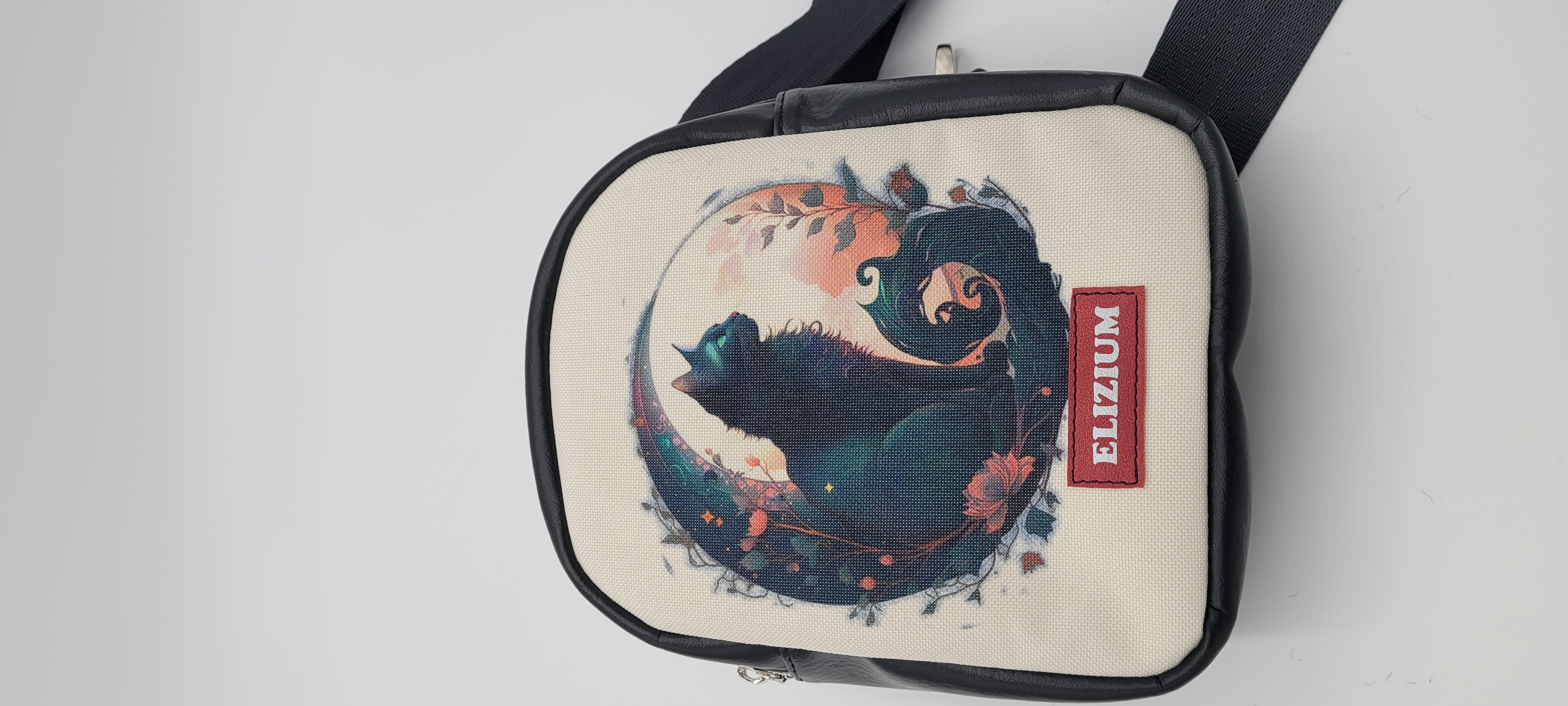 Small Sling Bag, Black Cat Moon Design