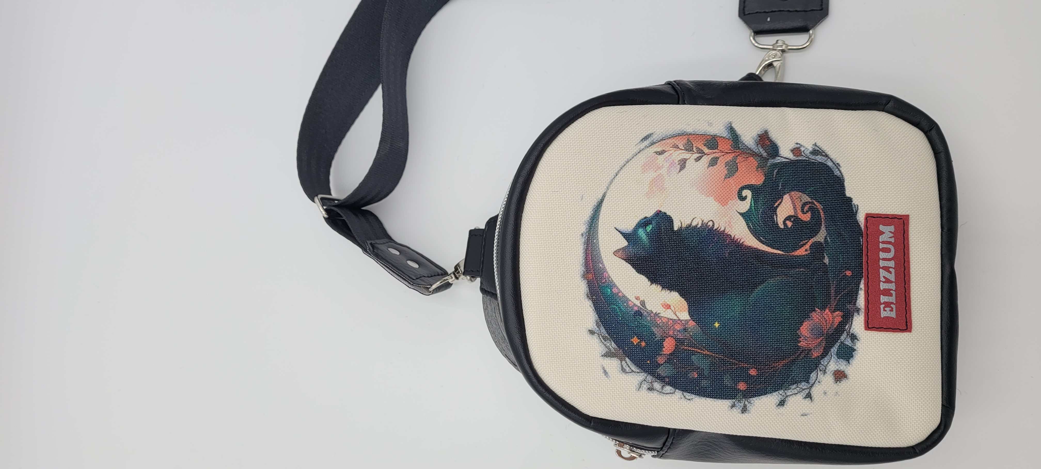 Small Sling Bag, Black Cat Moon Design