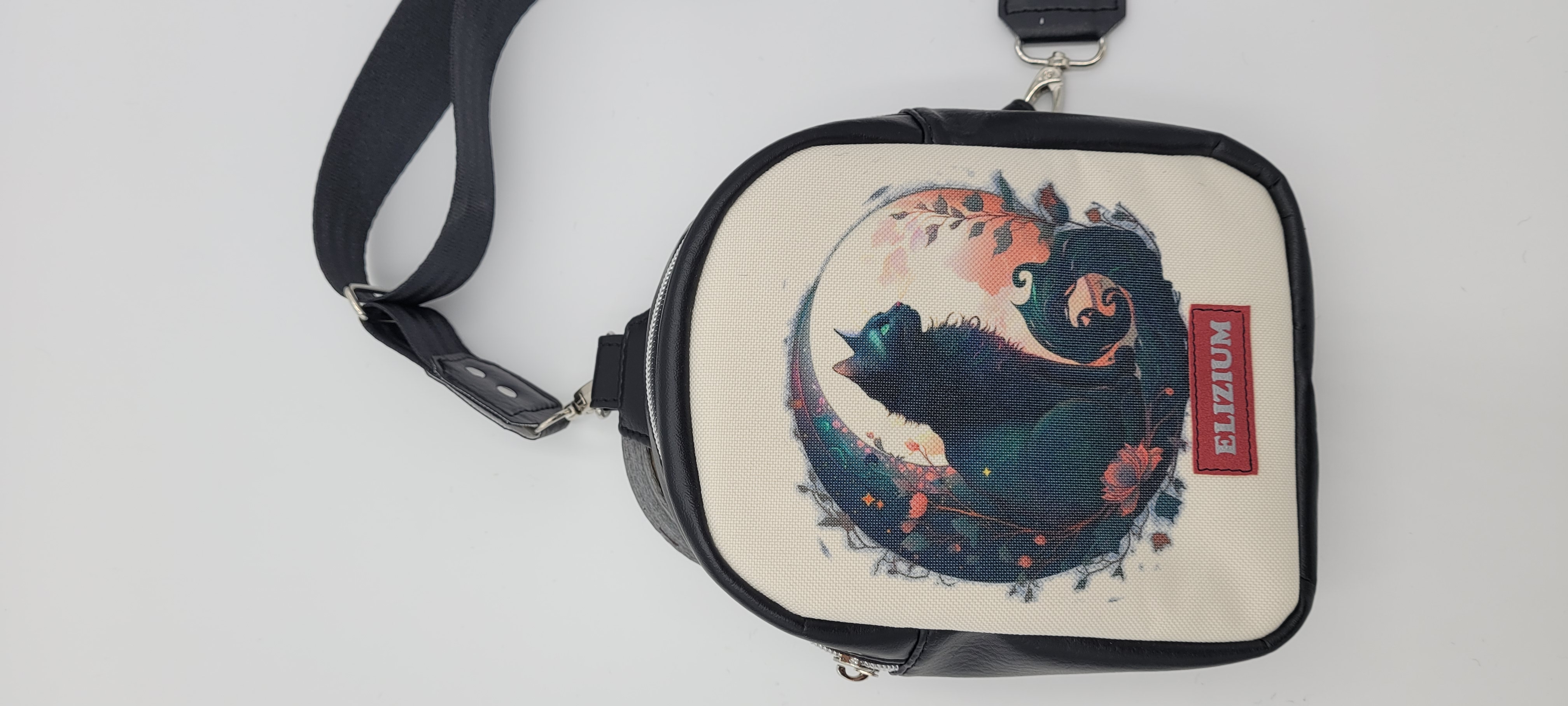 Small Sling Bag, Black Cat Moon Design