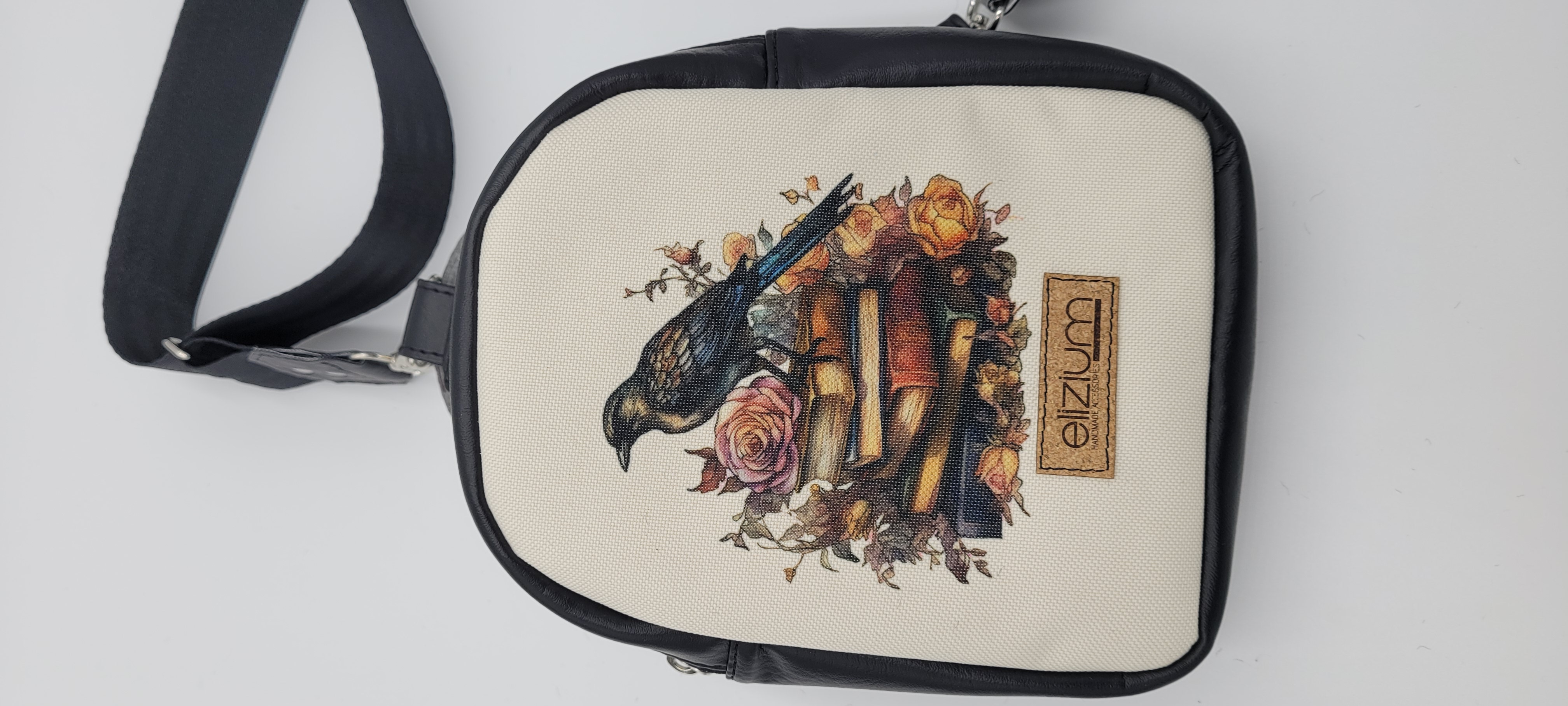 Small Sling Bag, Black Bird on Books Design