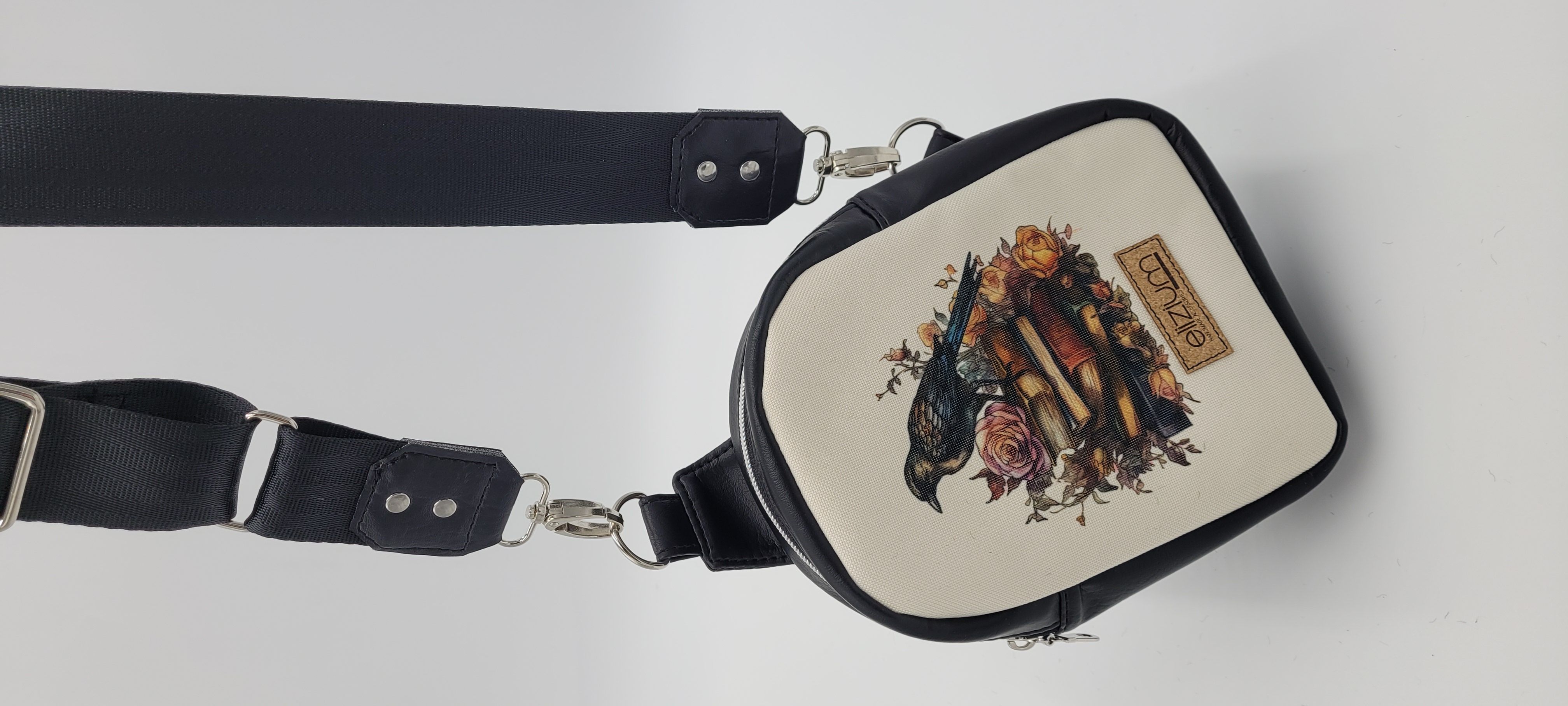 Small Sling Bag, Black Bird on Books Design