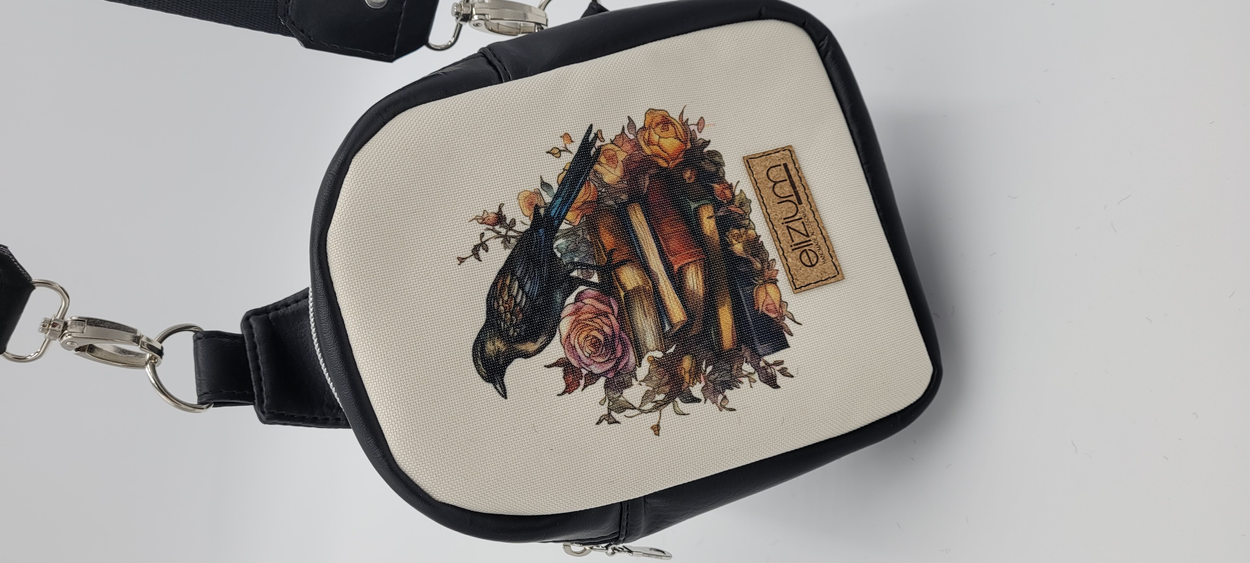 Small Sling Bag, Black Bird on Books Design