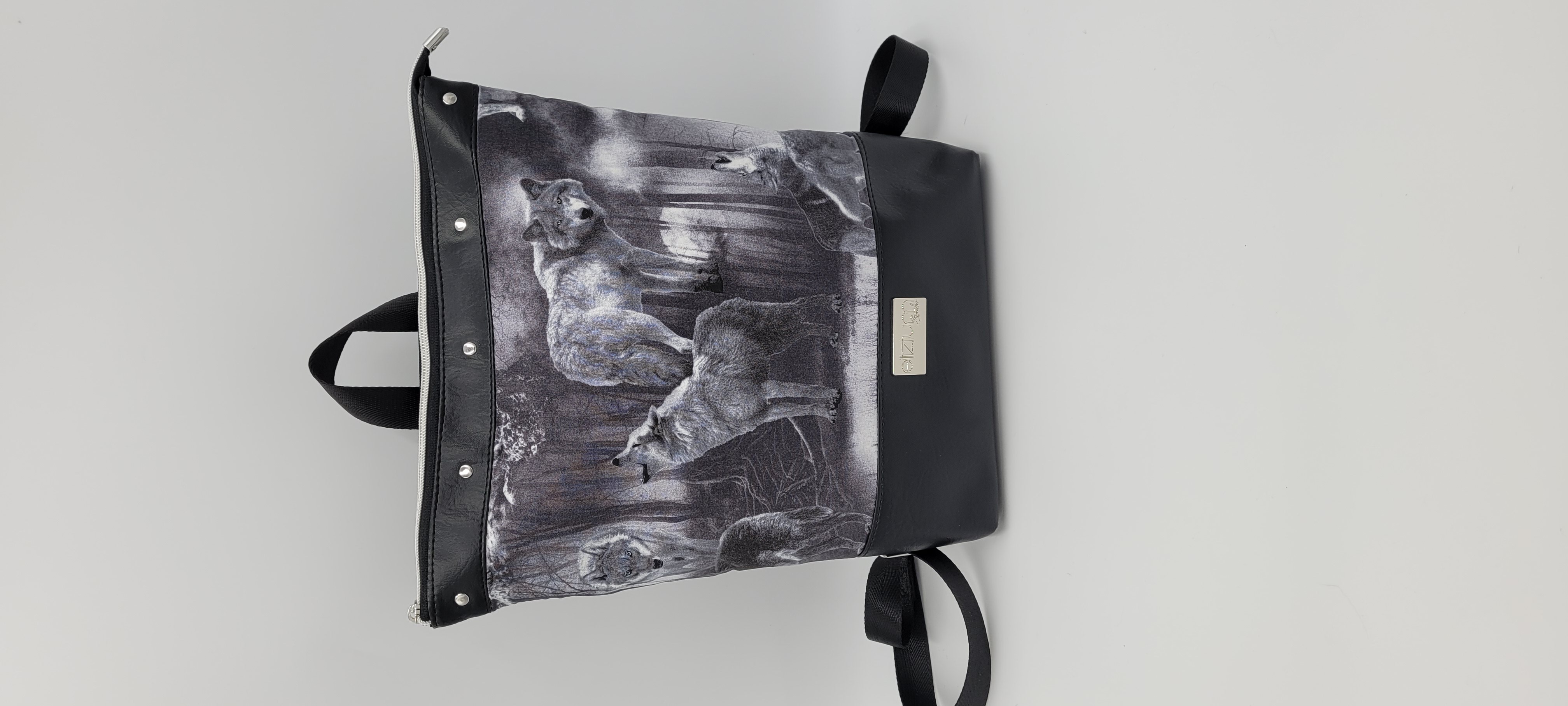 Wolves Backpack, Medium Size, Black and Grey