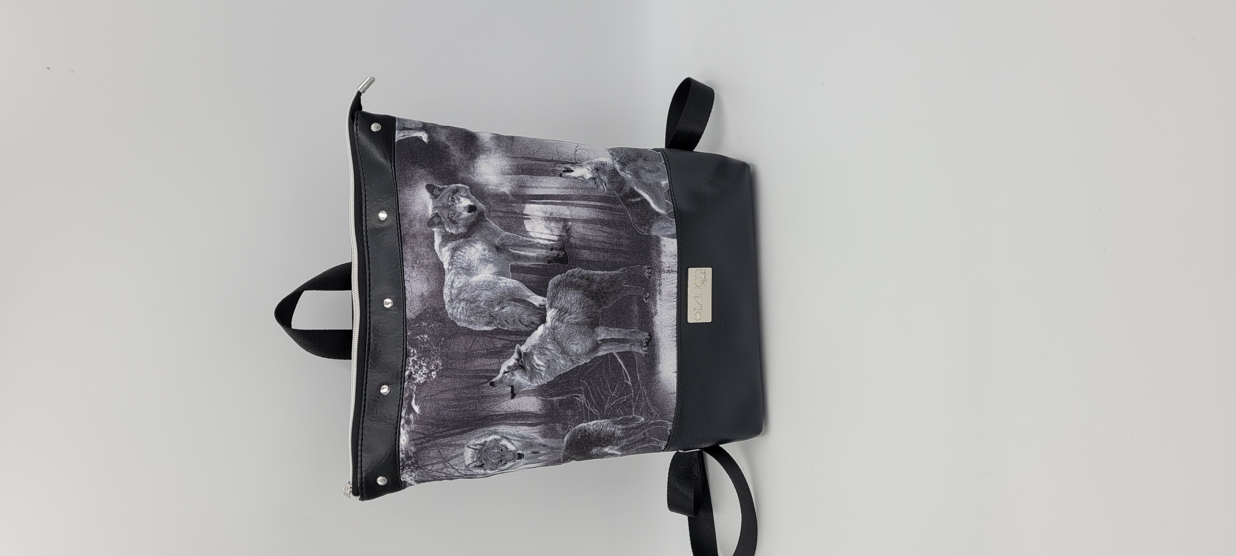 Wolves Backpack, Medium Size, Black and Grey