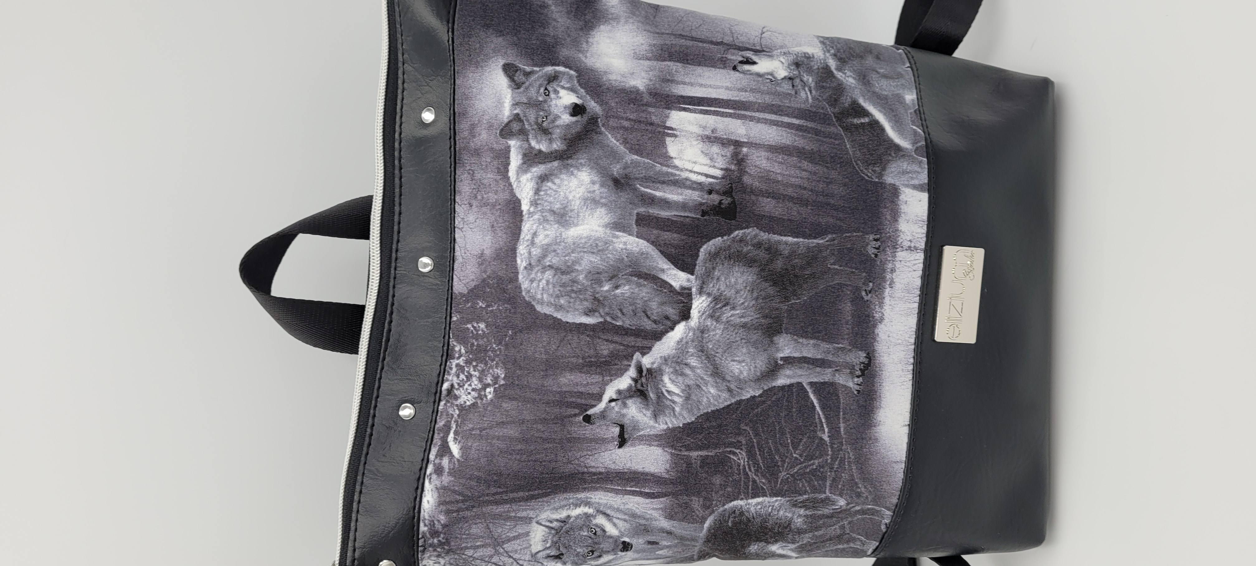 Wolves Backpack, Medium Size, Black and Grey