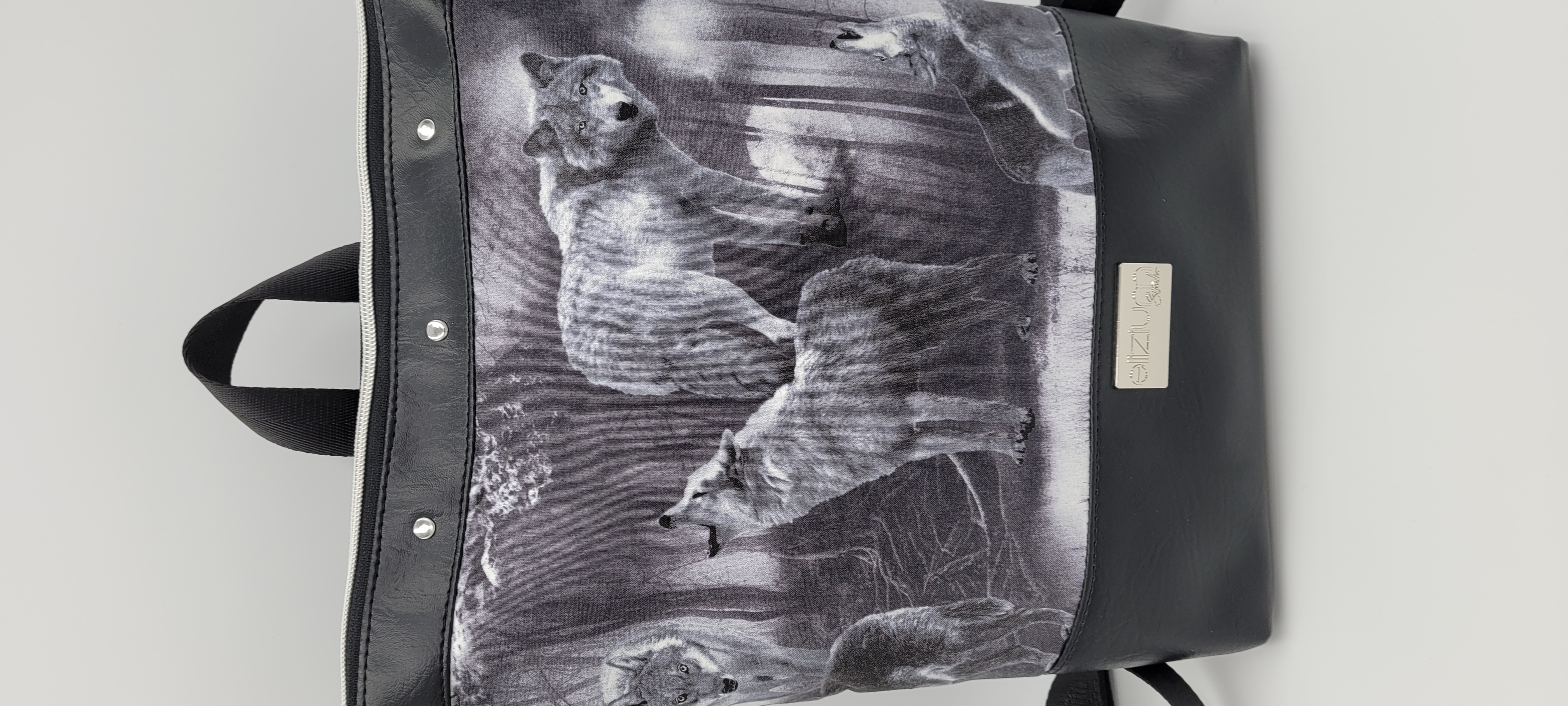 Wolves Backpack, Medium Size, Black and Grey