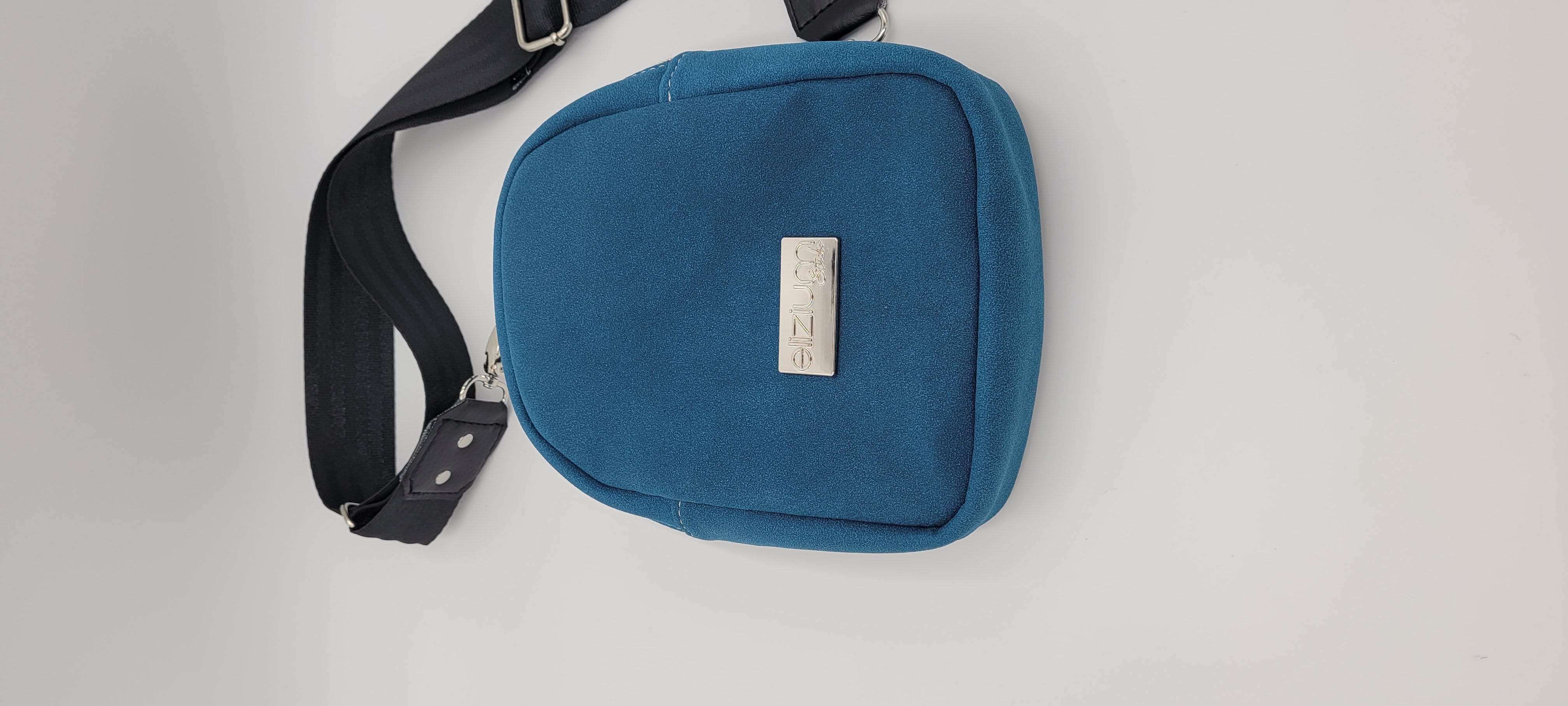 Small Sling Bag, Faux Suede, Denim Blue