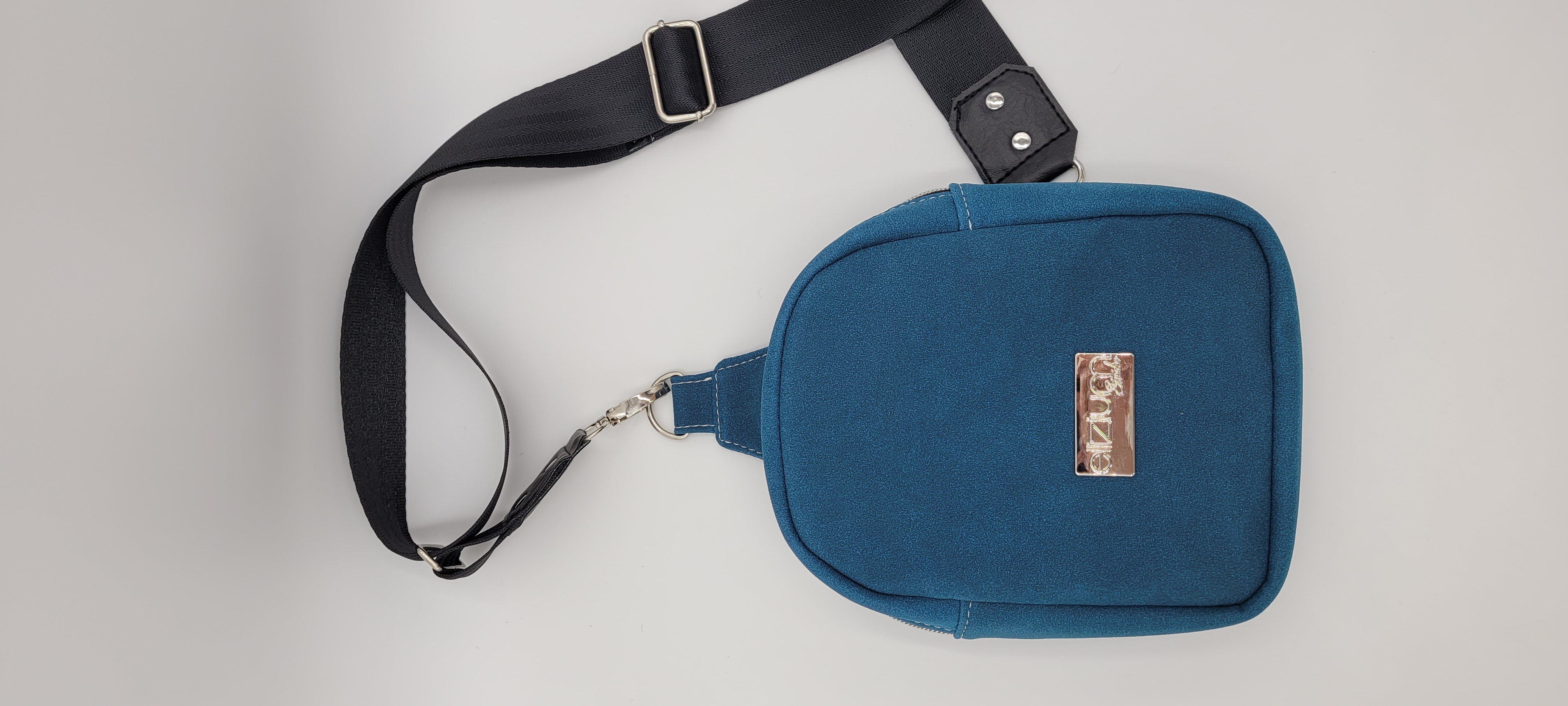 Small Sling Bag, Faux Suede, Denim Blue