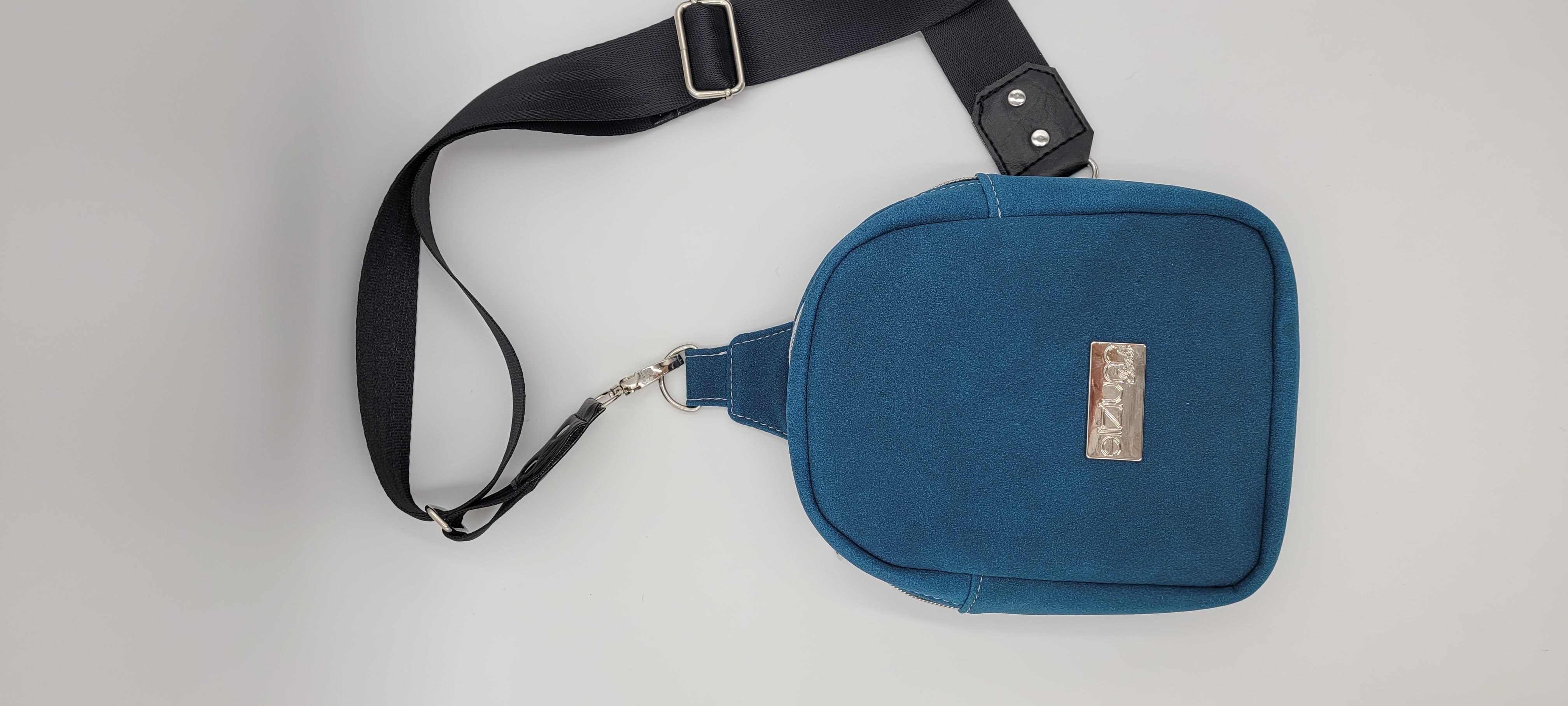 Small Sling Bag, Faux Suede, Denim Blue