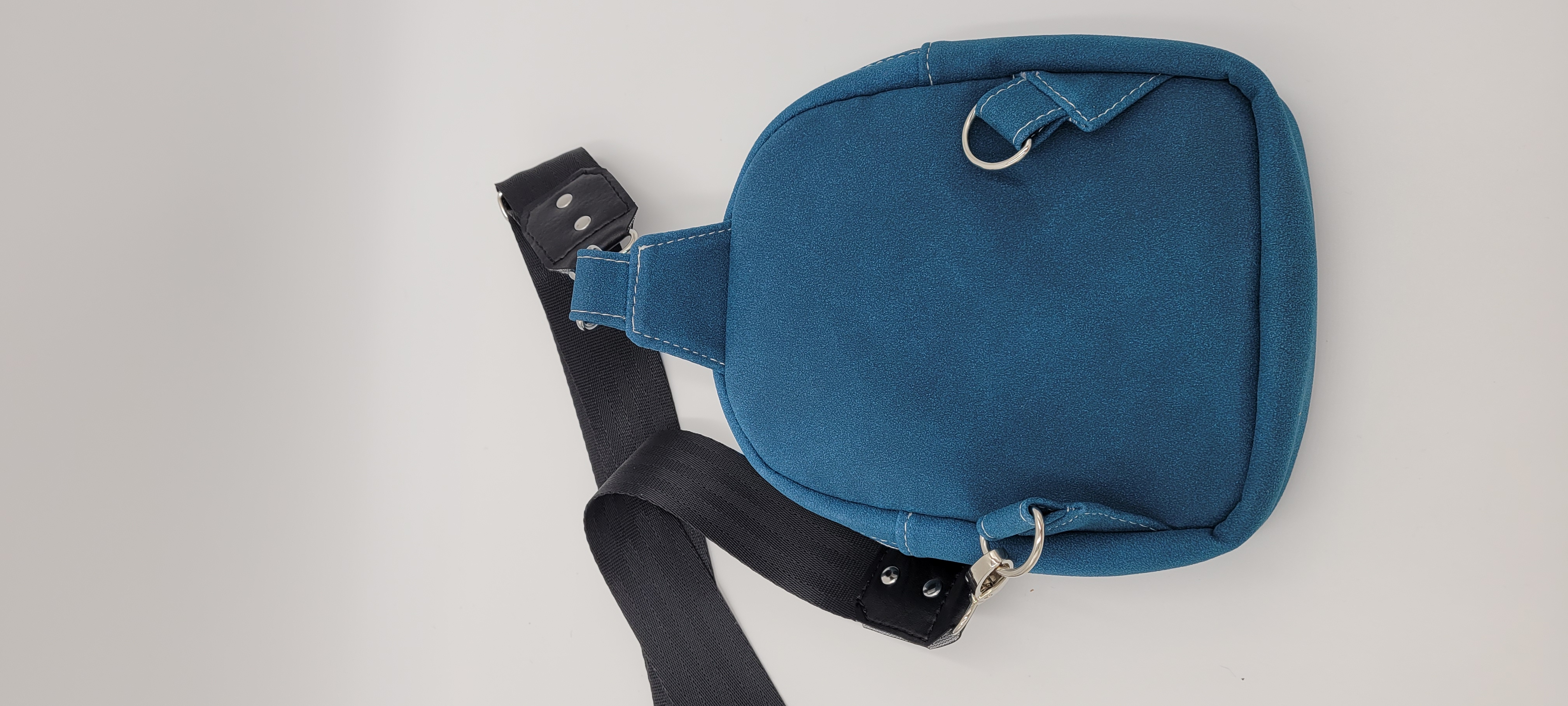Small Sling Bag, Faux Suede, Denim Blue