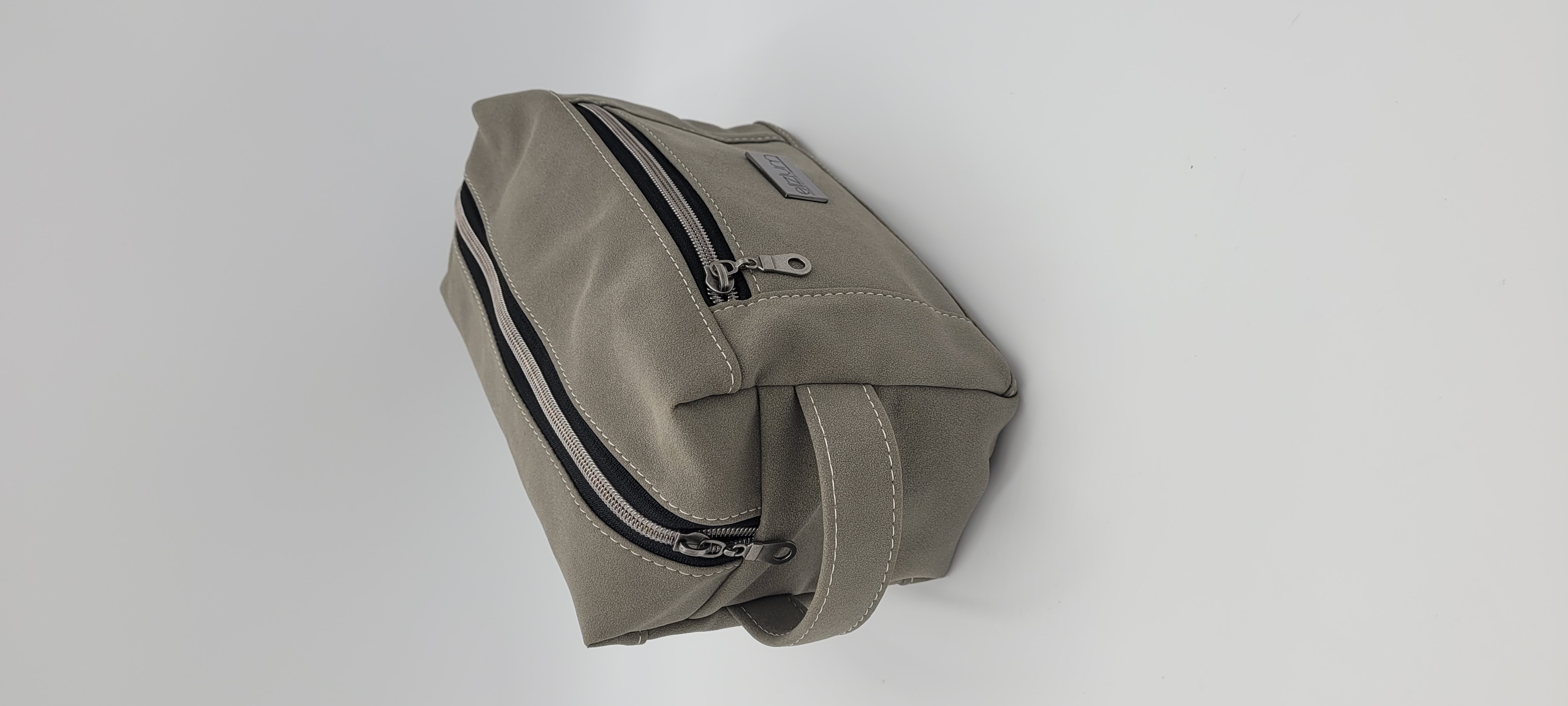 Men's Toiletry Bag, Grey Faux Leather