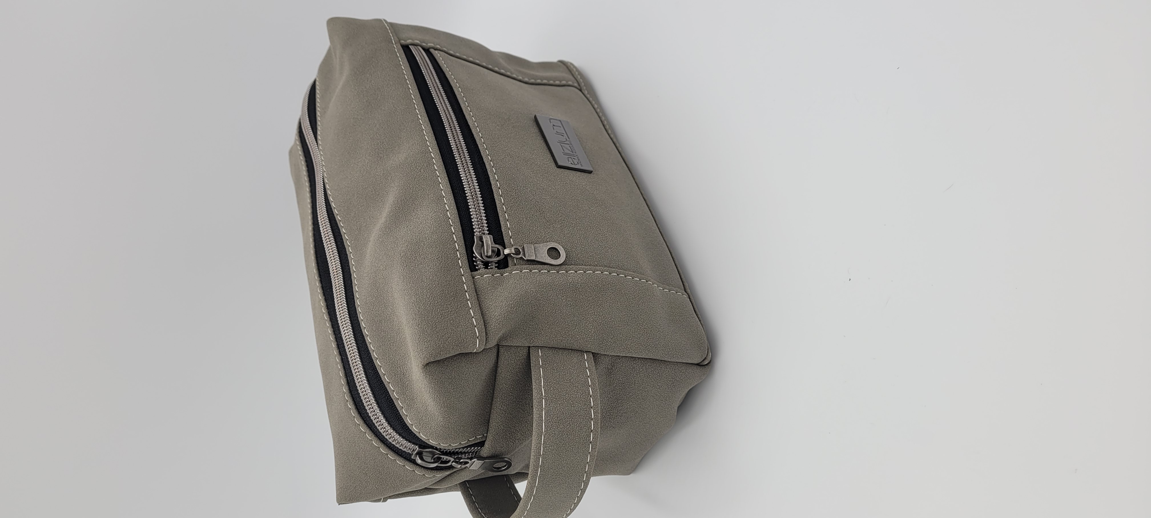 Men's Toiletry Bag, Grey Faux Leather