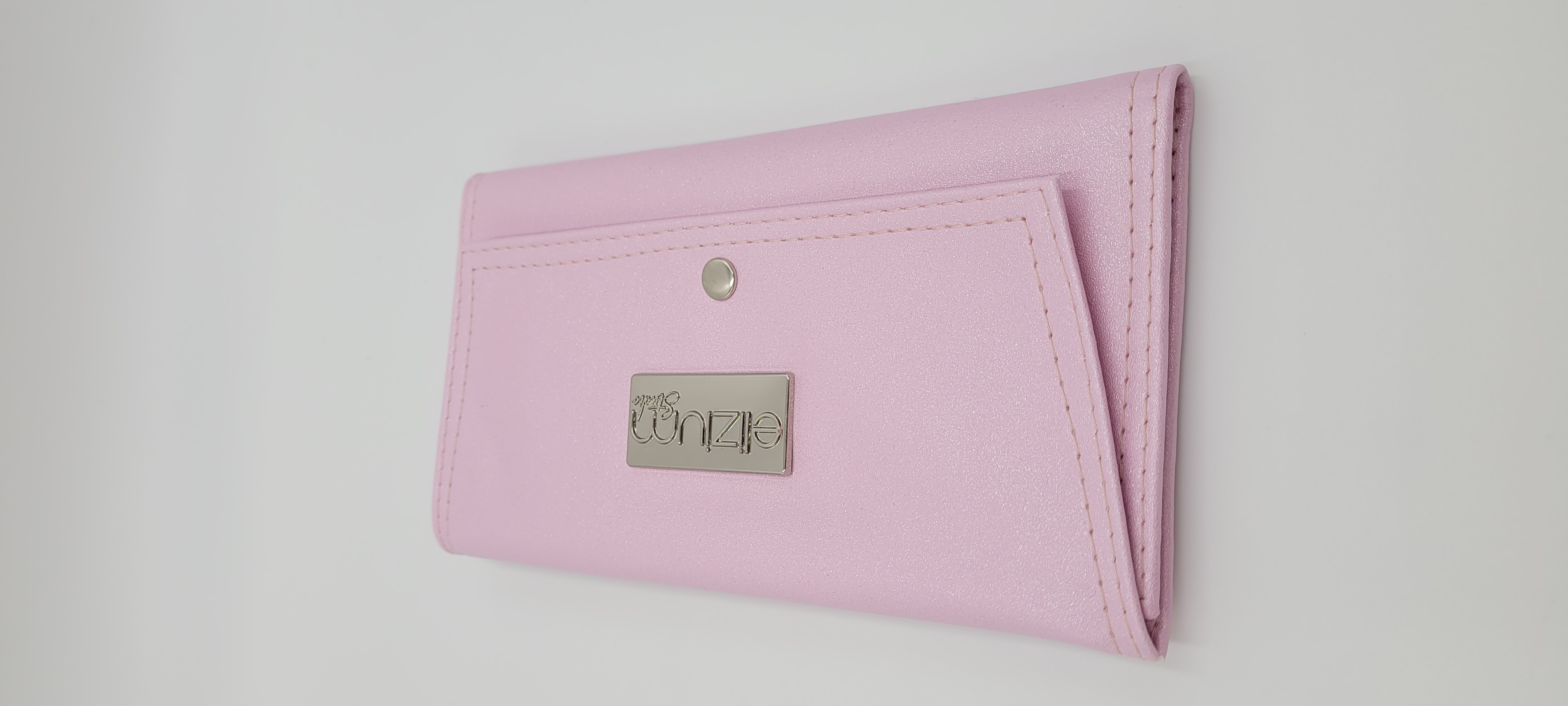 Large Women's Wallet, Slim Design, 12 Card Slots, Pink Shimmer Vinyl