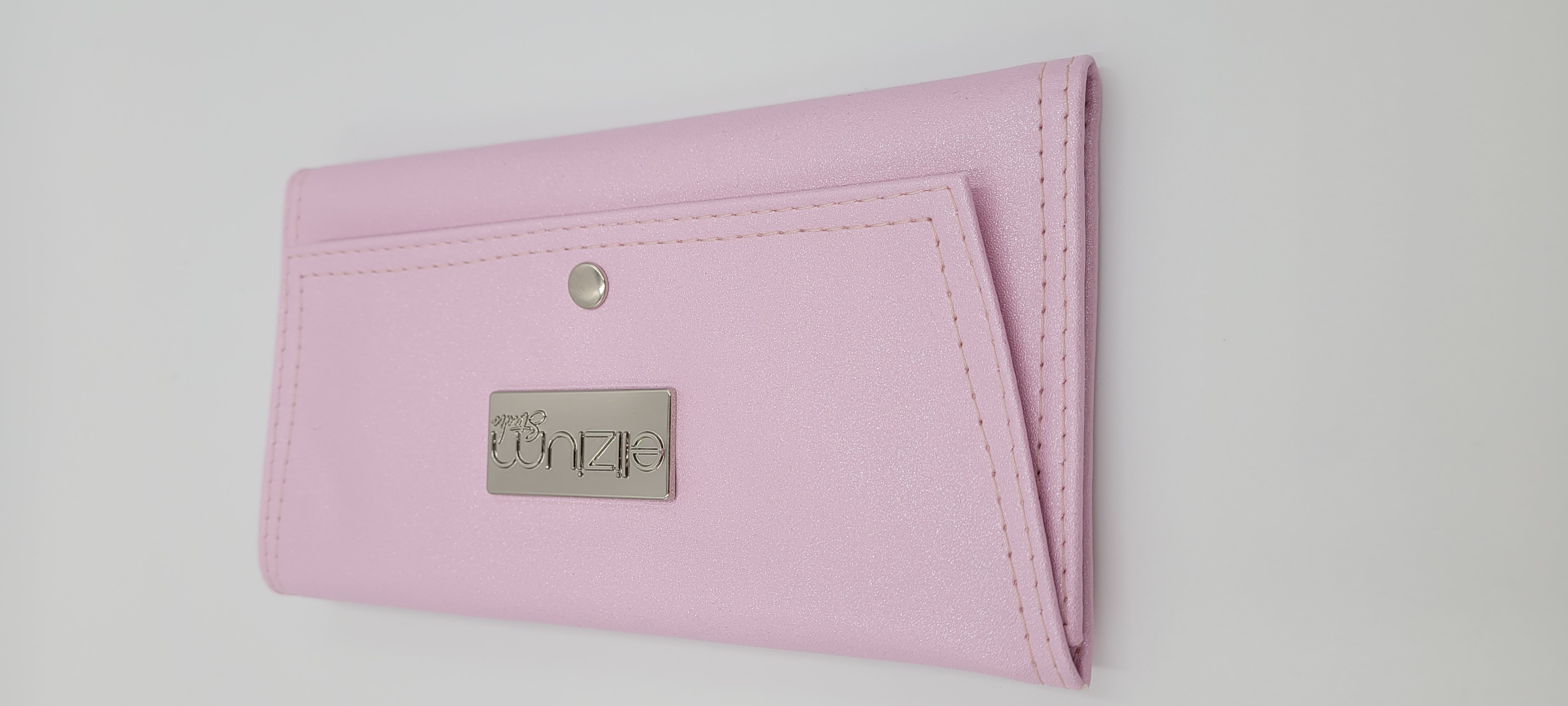 Large Women's Wallet, Slim Design, 12 Card Slots, Pink Shimmer Vinyl