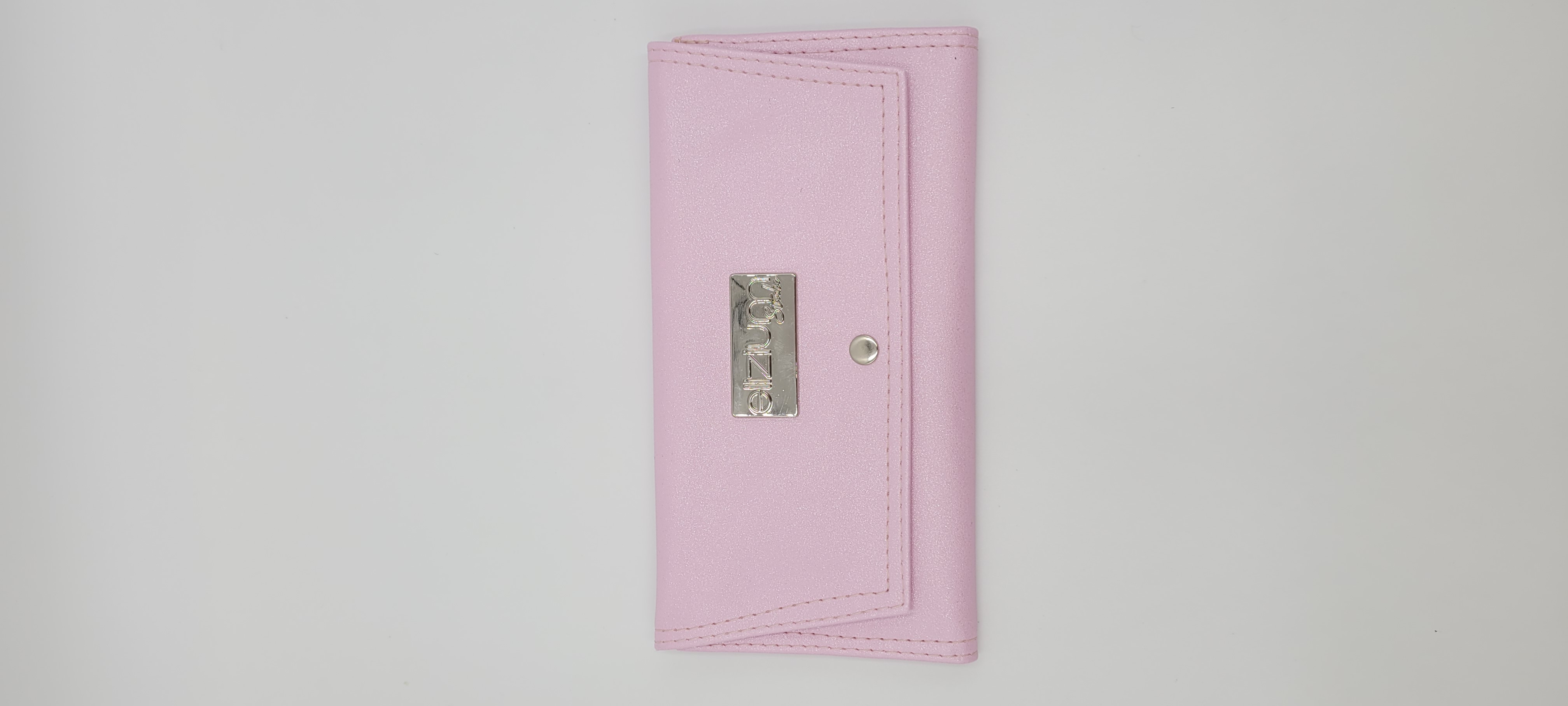 Large Women's Wallet, Slim Design, 12 Card Slots, Pink Shimmer Vinyl