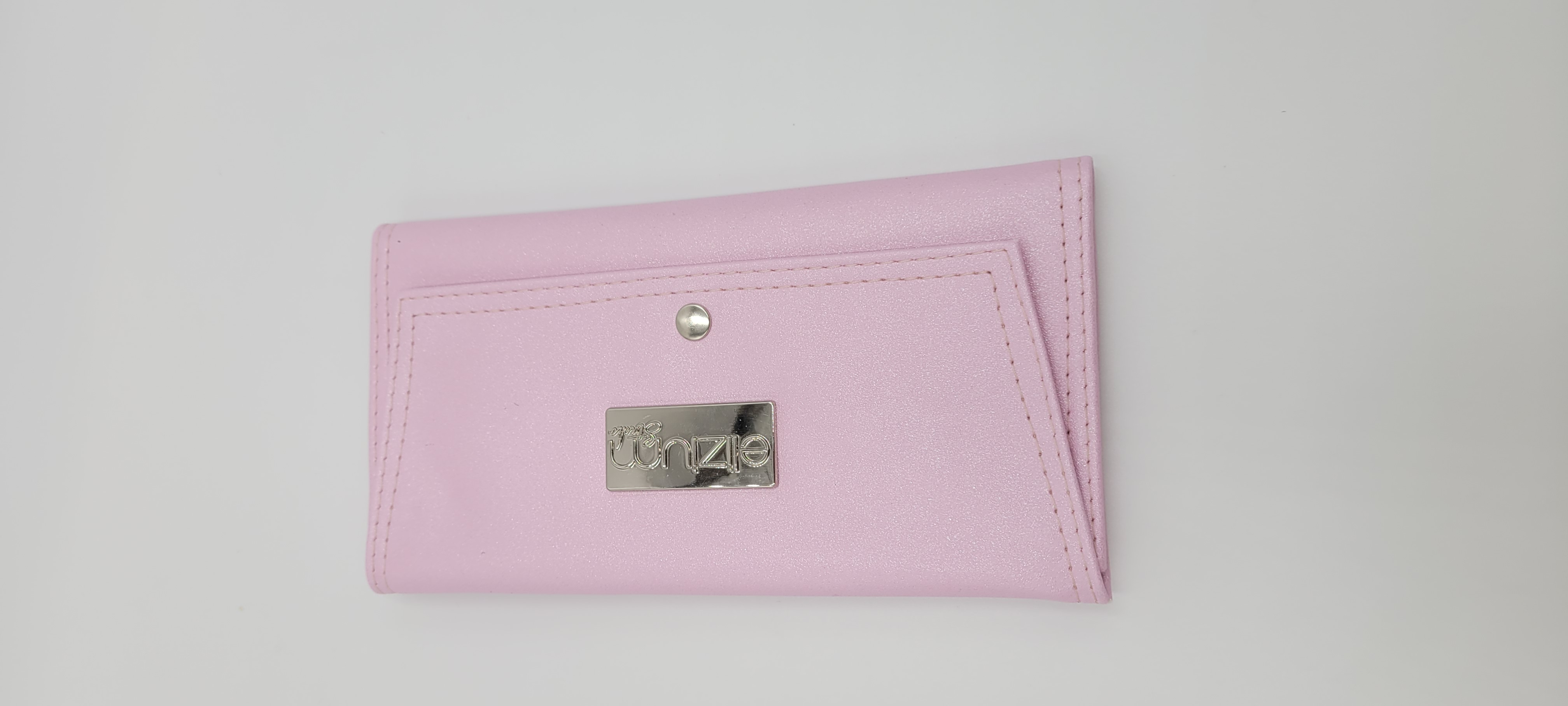 Large Women's Wallet, Slim Design, 12 Card Slots, Pink Shimmer Vinyl