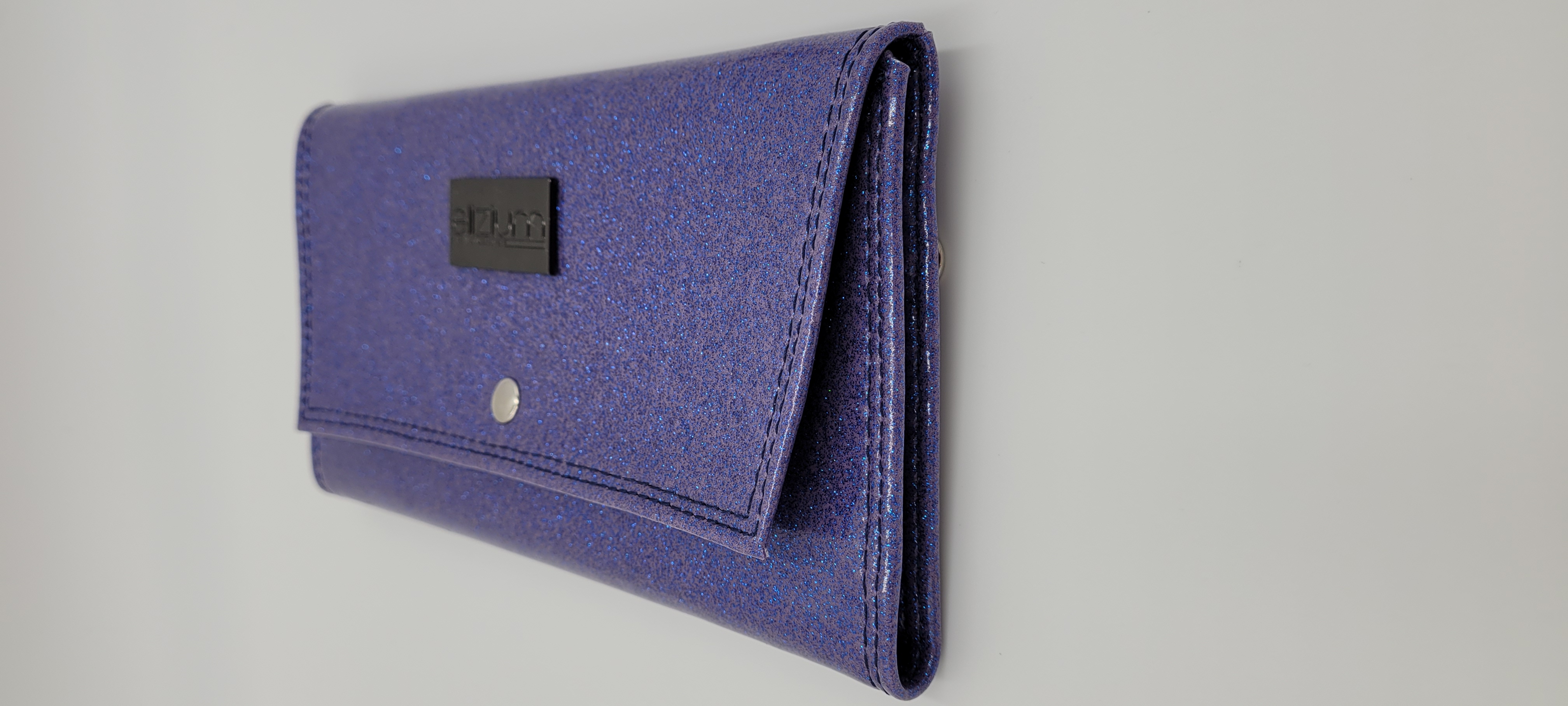 Large Women's Wallet, Slim Design, 12 Card Slots, ID Window, Purple Glitter Vinyl