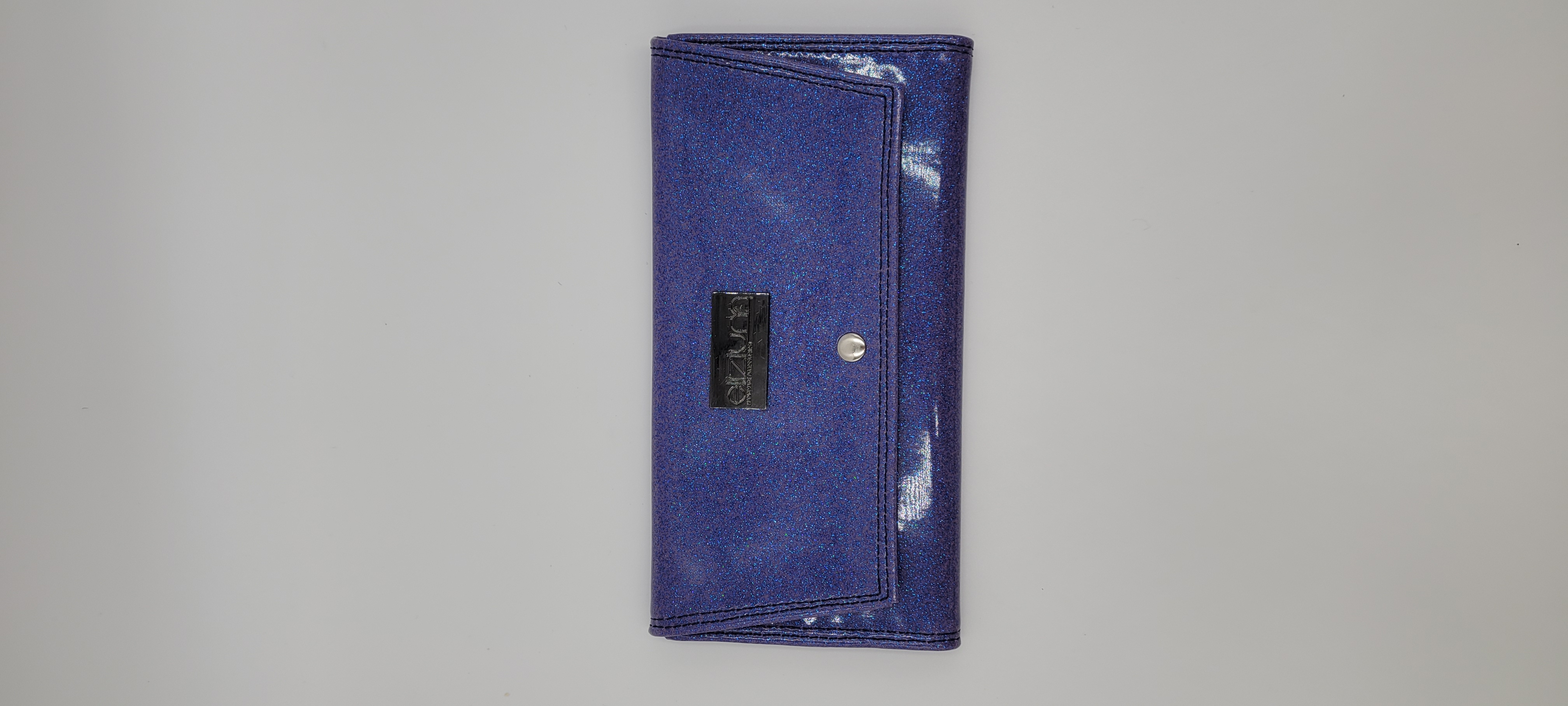 Large Women's Wallet, Slim Design, 12 Card Slots, ID Window, Purple Glitter Vinyl