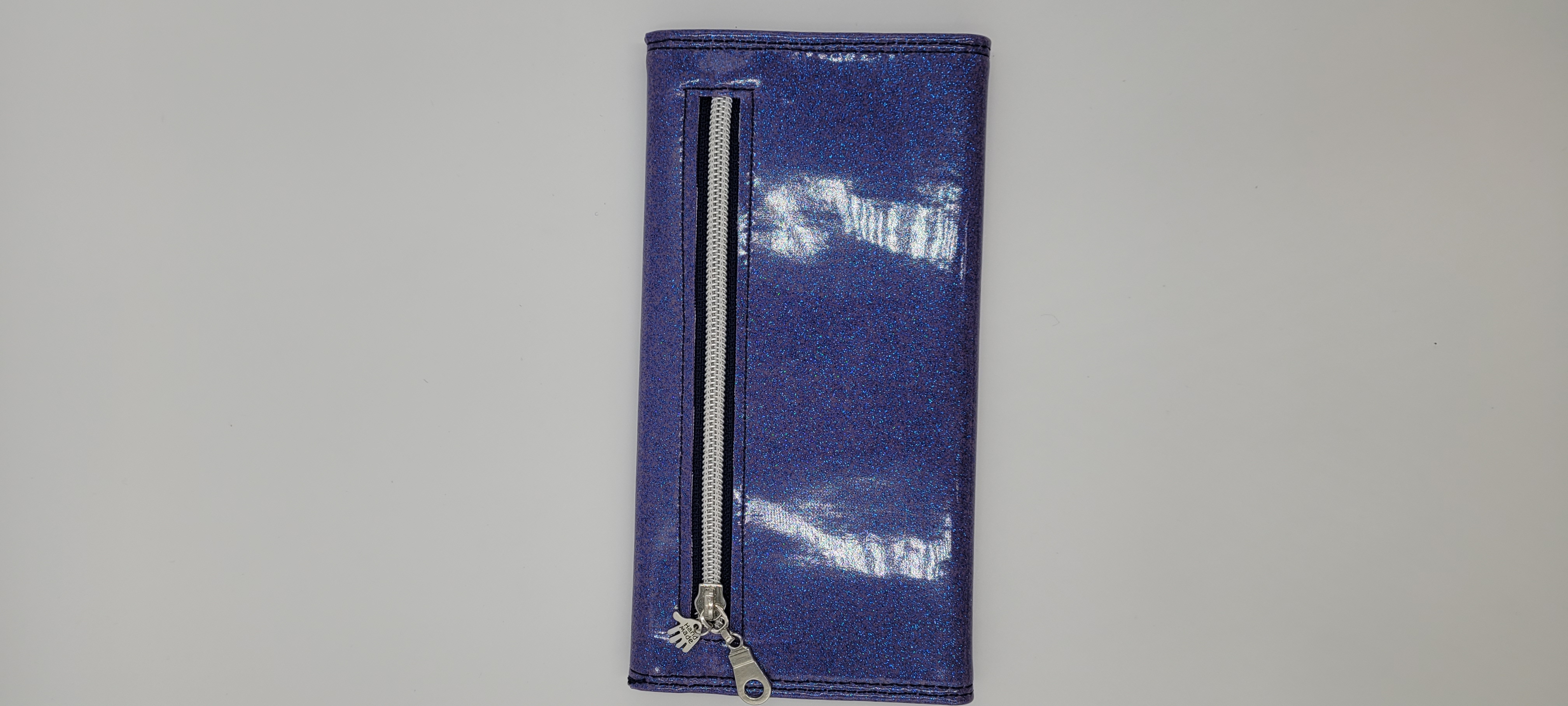 Large Women's Wallet, Slim Design, 12 Card Slots, ID Window, Purple Glitter Vinyl