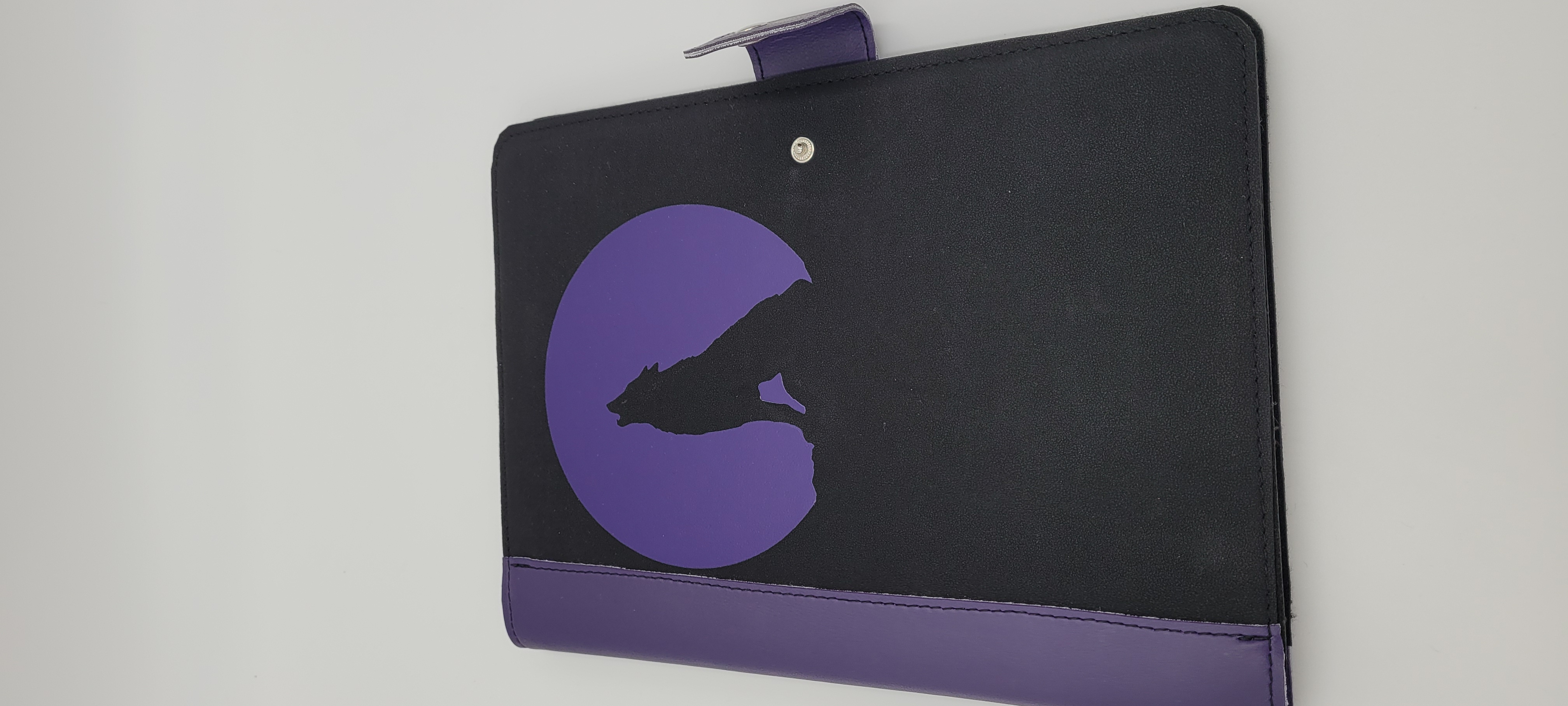 Journal Cover, Notebook Cover, Wolf Design, Black and Purple , Faux Suede 