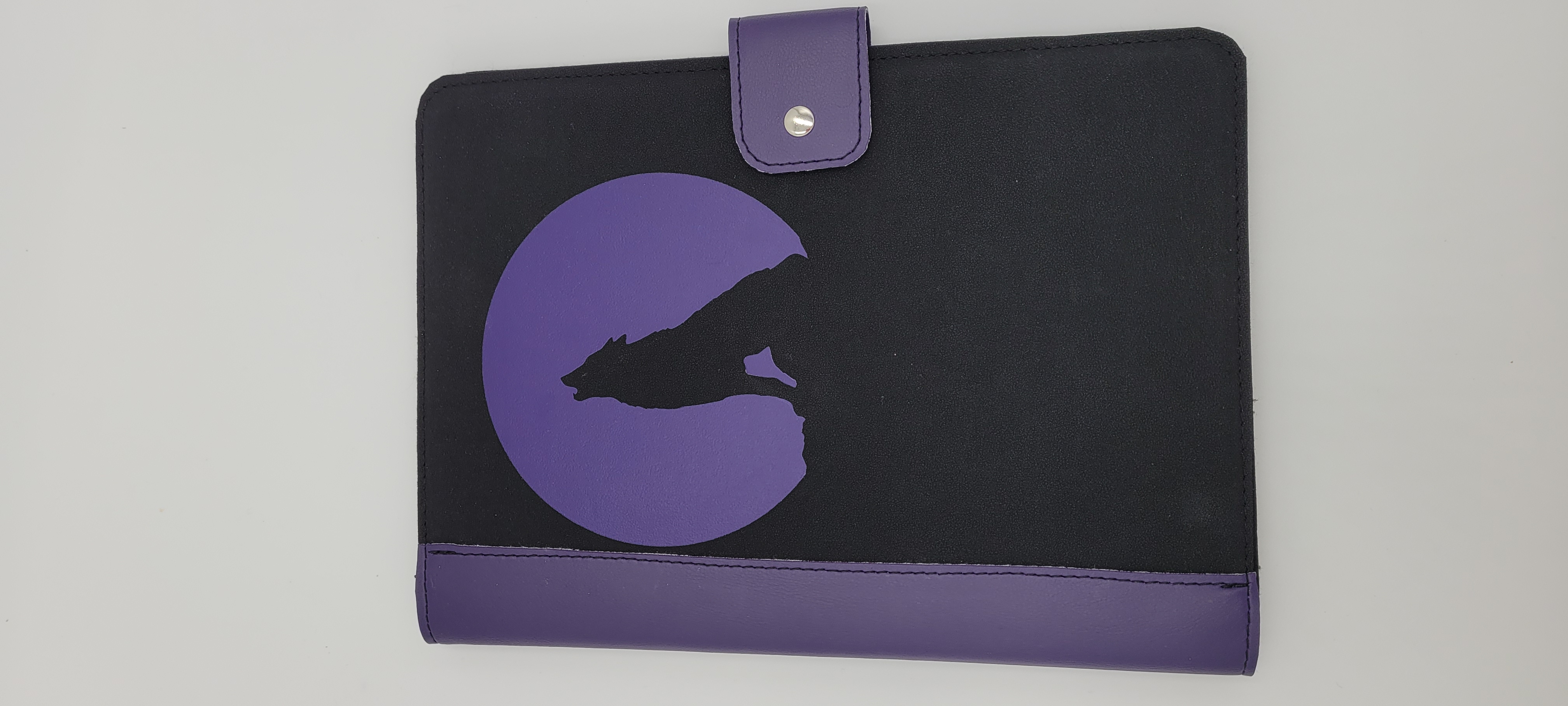 Journal Cover, Notebook Cover, Wolf Design, Black and Purple , Faux Suede 