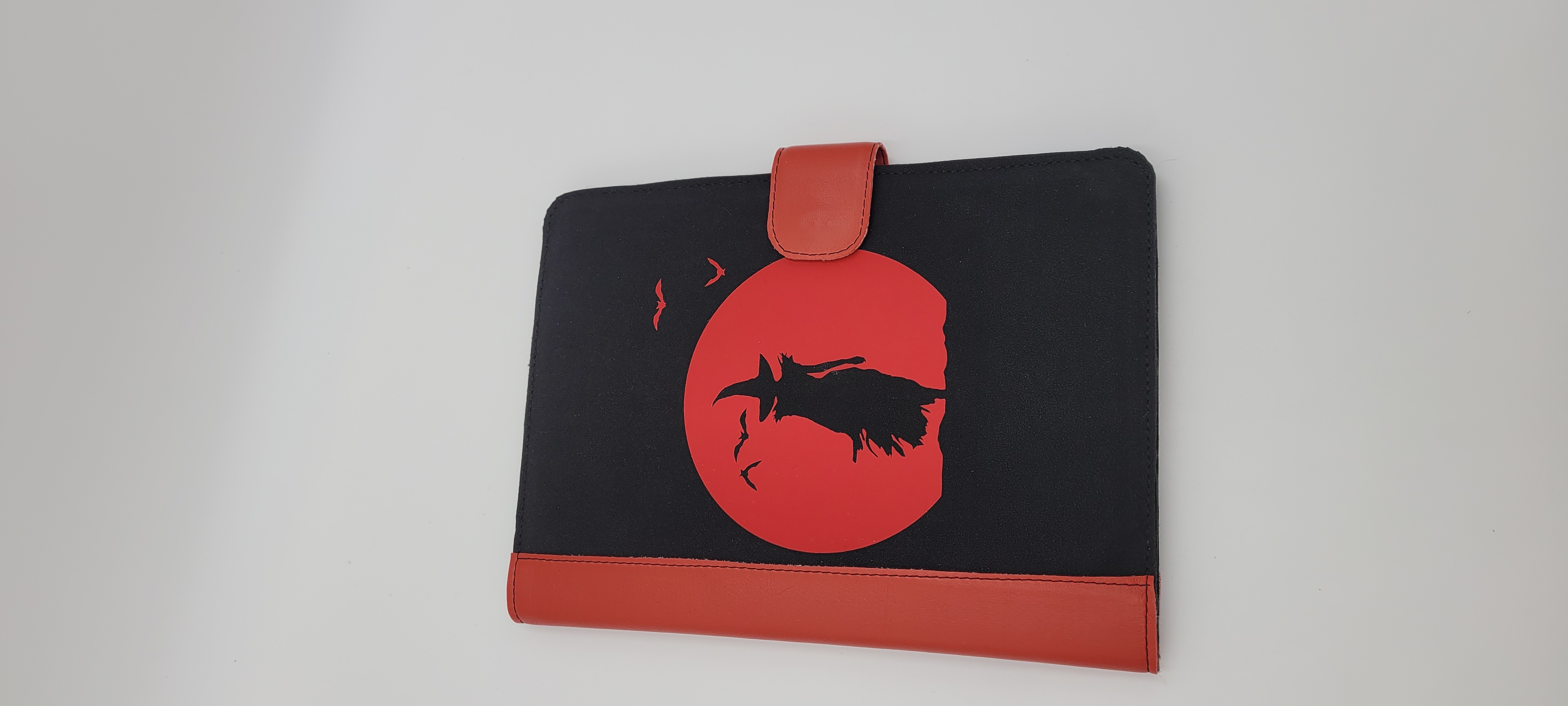 Journal Cover, Notebook Cover, Faux Suede, Black With Red Witch in Moon Design