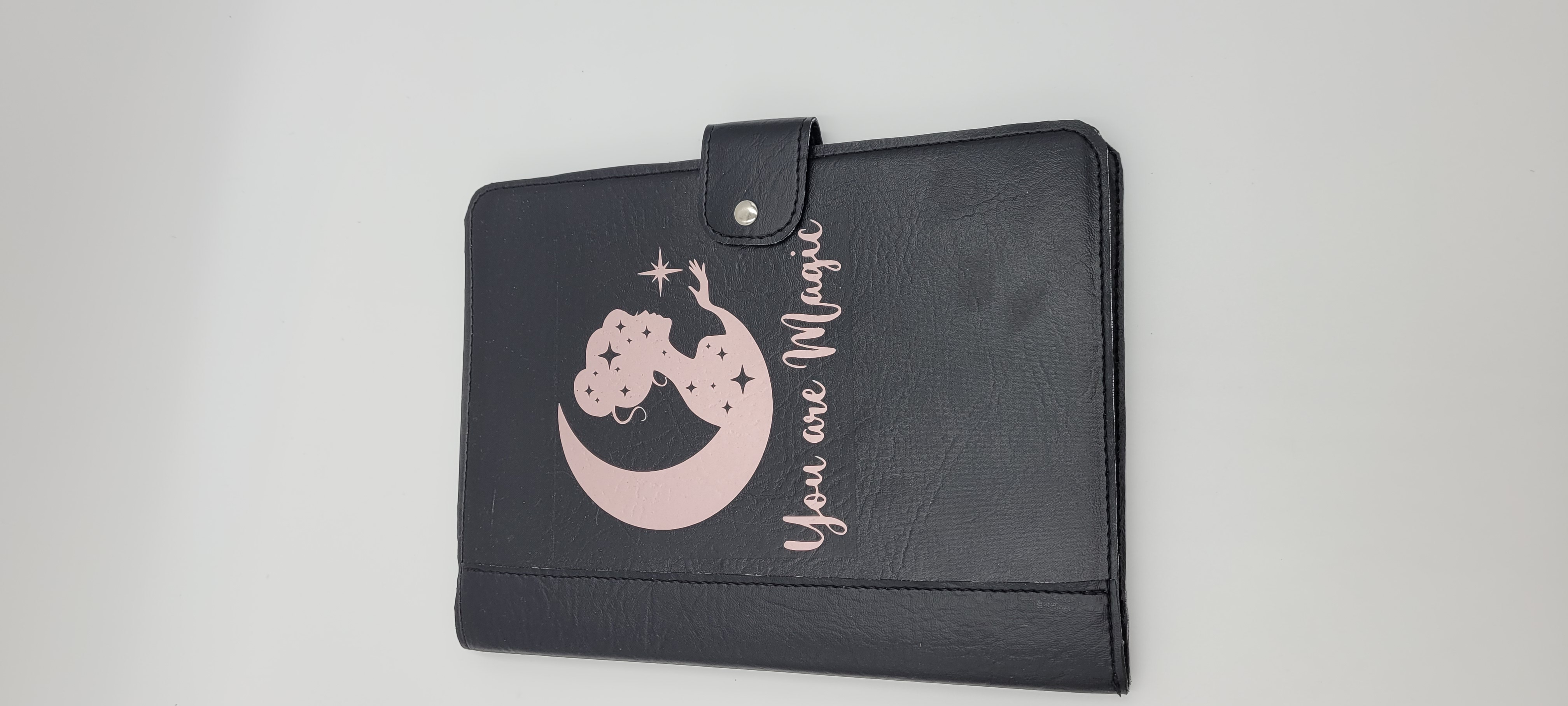 Journal Cover, Notebook Cover, Black With Pink Fairy, Fairy Magic