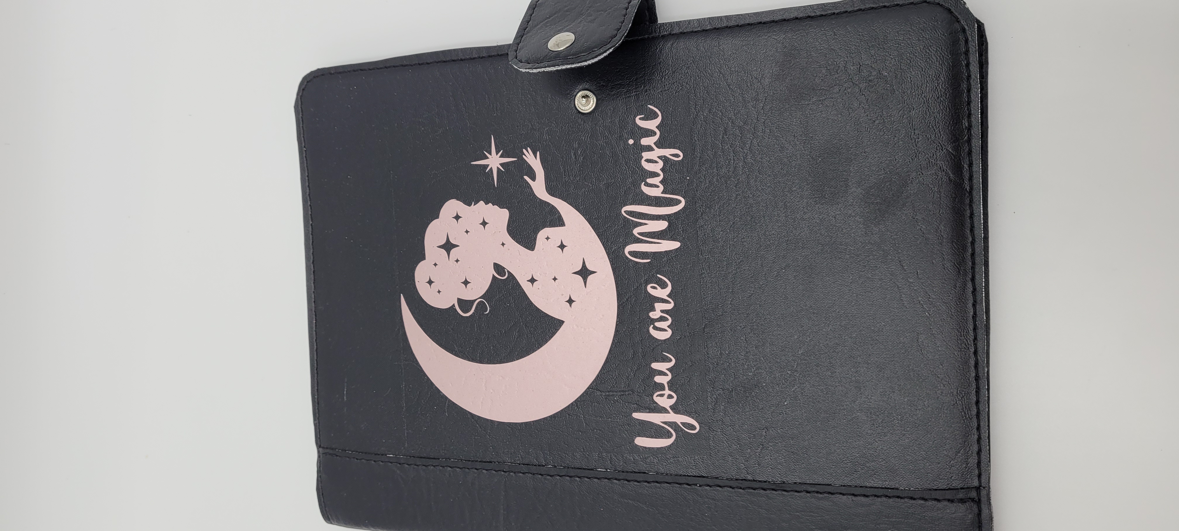 Journal Cover, Notebook Cover, Black With Pink Fairy, Fairy Magic