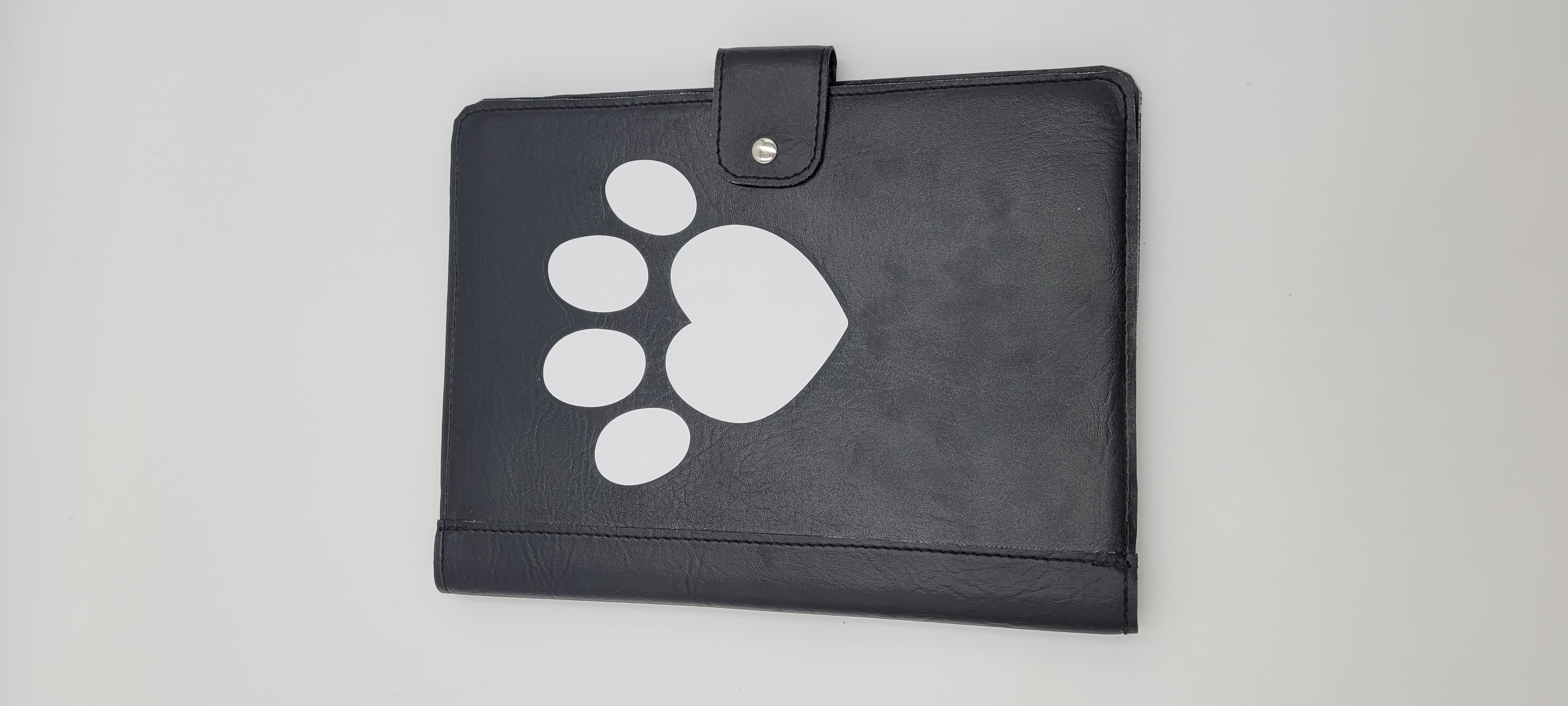 Journal cover, Notebook Cover, Black with White Heart Shape Paw Print Design